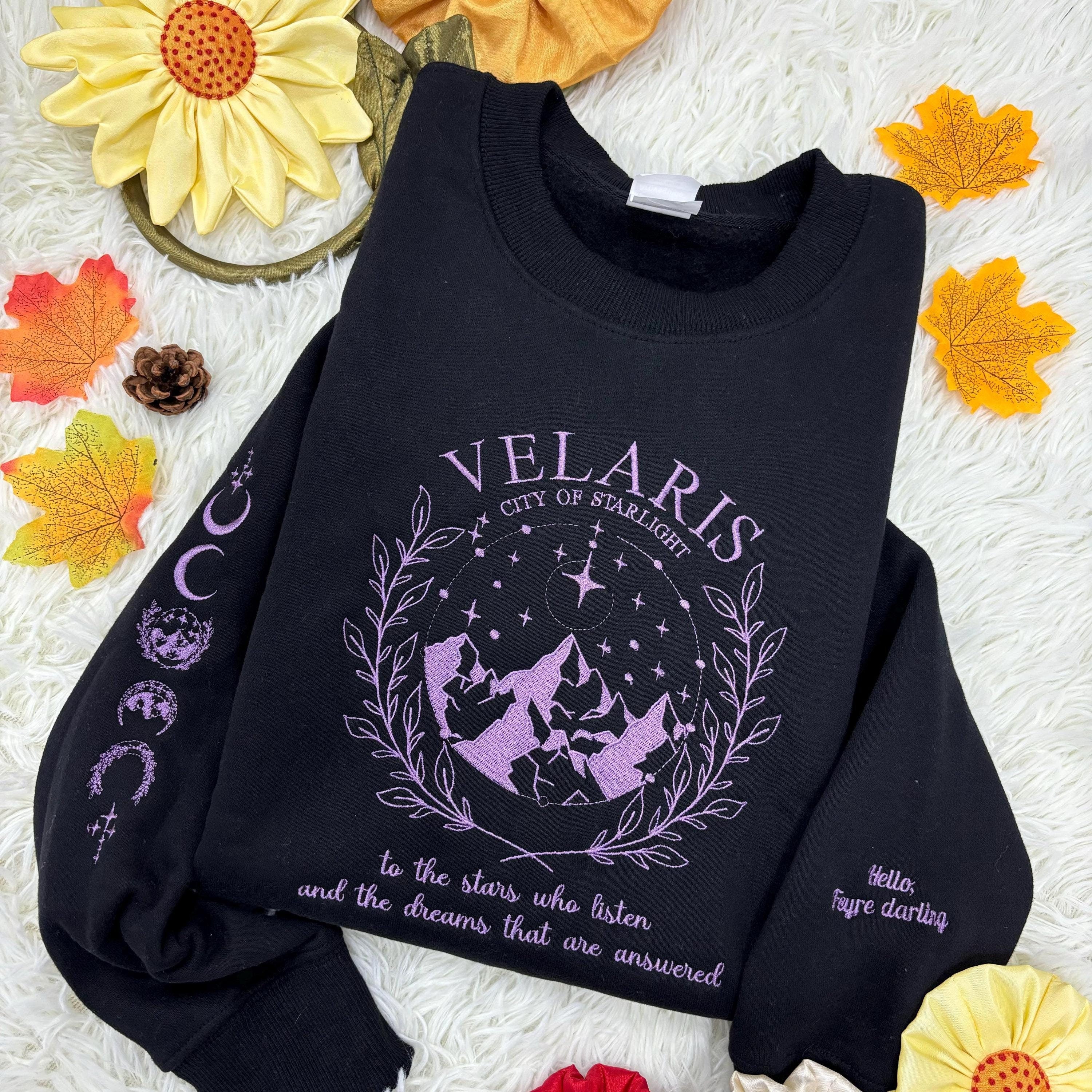 Velaris Embroidered Sweatshirt, Velaris sweatshirt, Night Court Symbol Embroidered, Velaris City Of Starlight Embroidered Shirt, SJM sweater