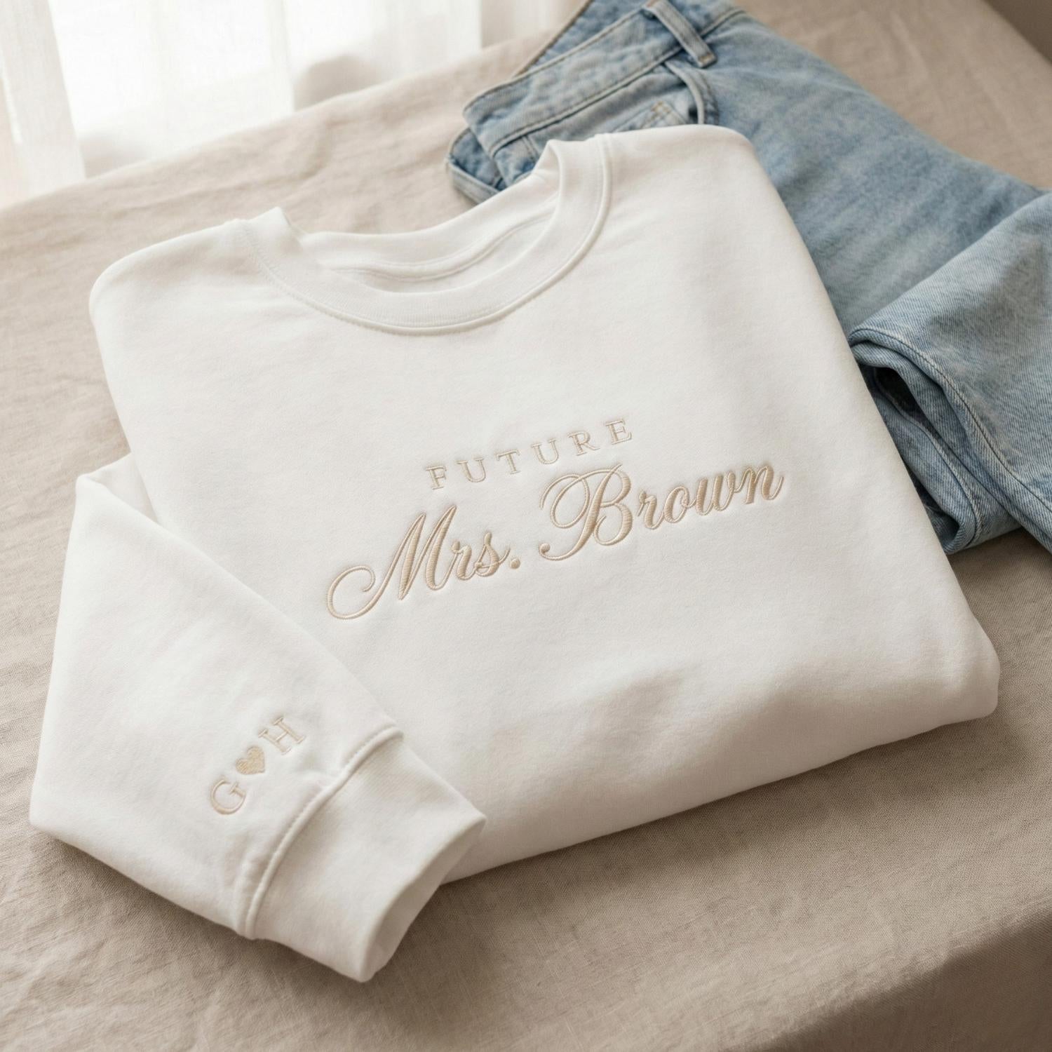 Personalized Future Mrs Sweatshirt, Embroidered Bride To Be Gift, Custom Mrs Wedding Sweatshirt, Bridal Shower Engagement Gift