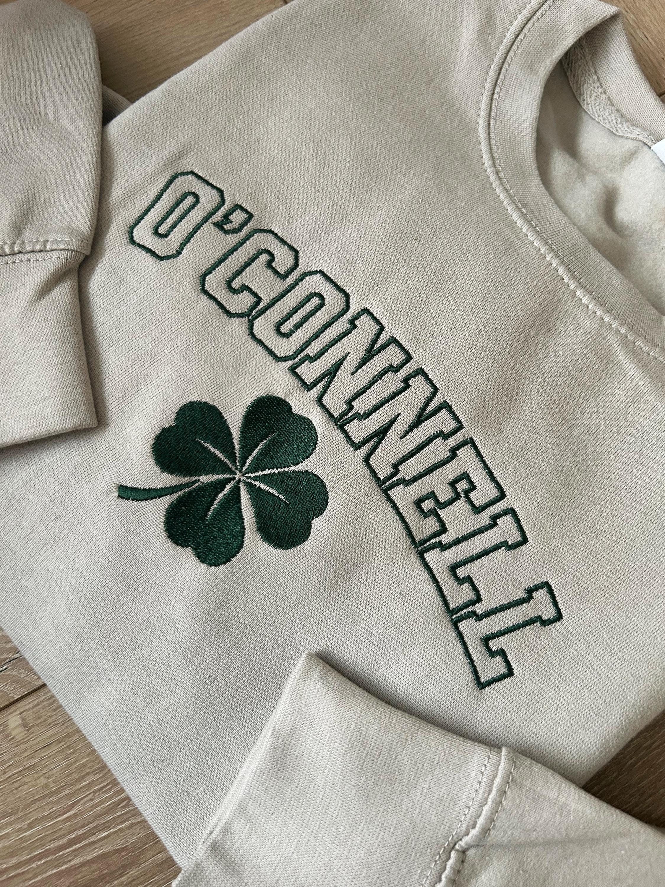 Embroidered Surname Shamrock Sweater – Personalized St. Patrick’s Day Sweatshirt for Kids & Adults, Lucky Irish Custom Gift