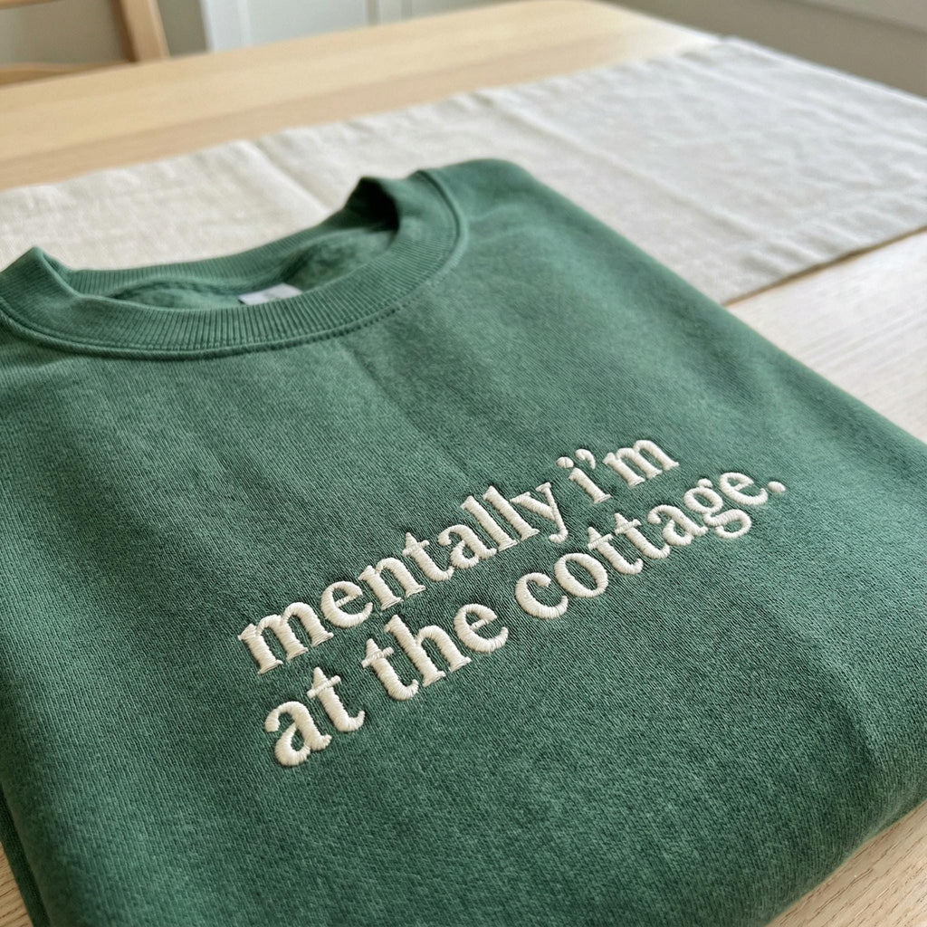 Embroidered “Mentally I’m At The Cottage” Sweatshirt – Heated Rivalry Hockey Romance, LGBT Crewneck, Hockey Fan Gift