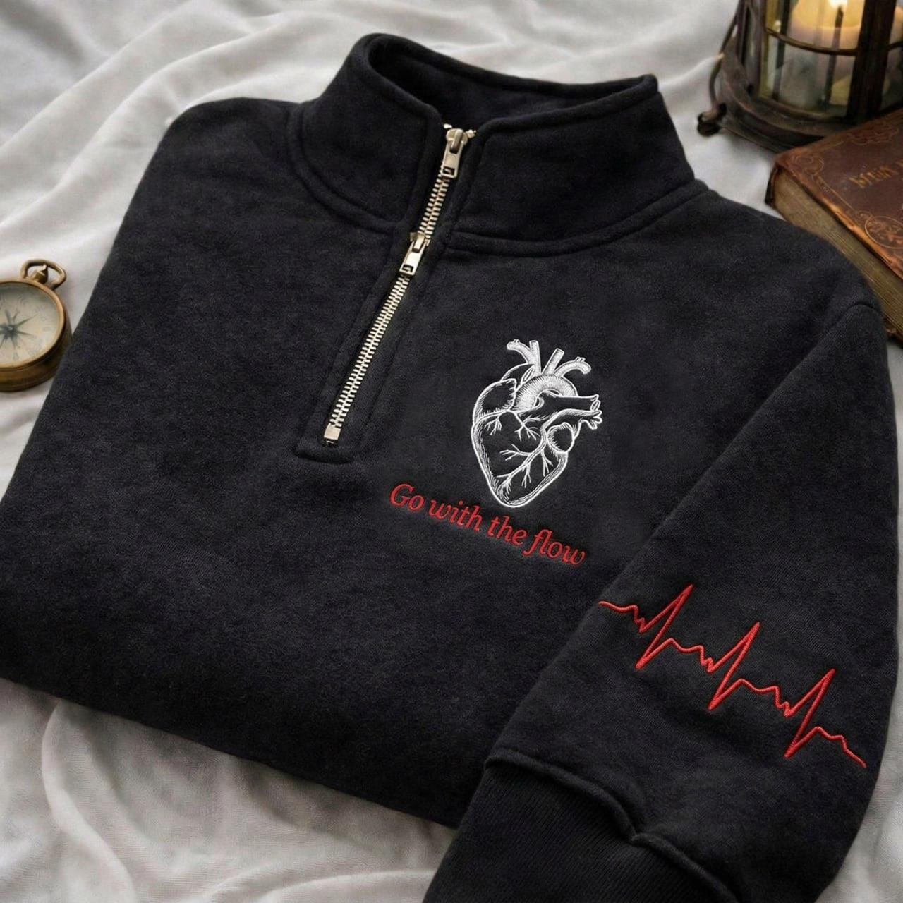 Go With The Flow Embroidered Zip Quarter Sweatshirt, Nurse Cardiology Shirt, Nurse Tech Sweater Cardiac Diagnostic, Medical Student Gifts