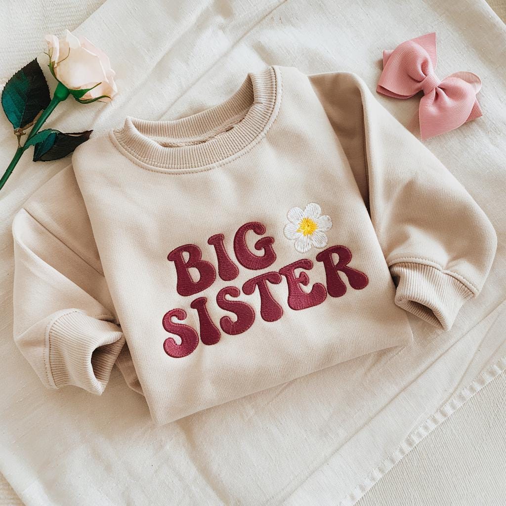 Big Sister Embroidered Sweatshirt, Sweatshirt for Sibling Announcement, New Baby Announcement Gift, Baby Reveal Outfit, Big Sister Gift