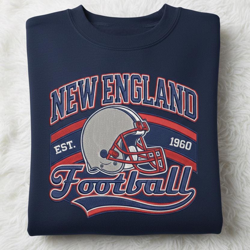 Embroidered New England Football Sweatshirt – Game Day Patriots Shirt | Unisex Hoodie for Men & Women | Football Fan Gift