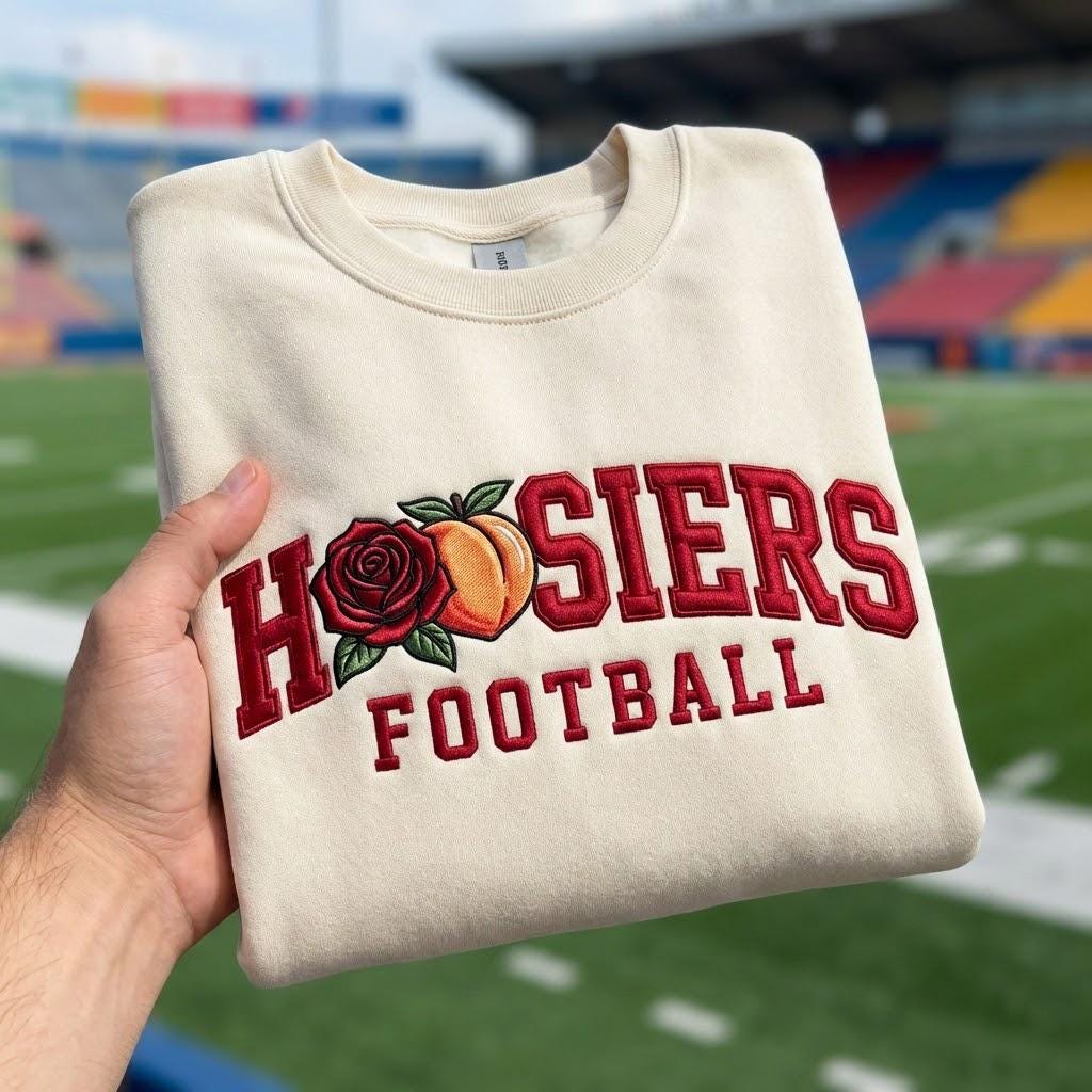 Embroidered Indiana Rose and Peach Sweatshirt, Indiana Football Shirt, Indiana Game Day Crewneck, College Gift, Football Lover Gift