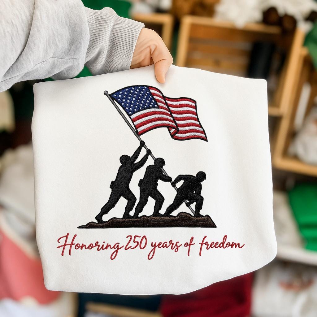 Honoring 250 Years of Freedom Embroidered Sweatshirt – Patriotic USA Flag Crewneck