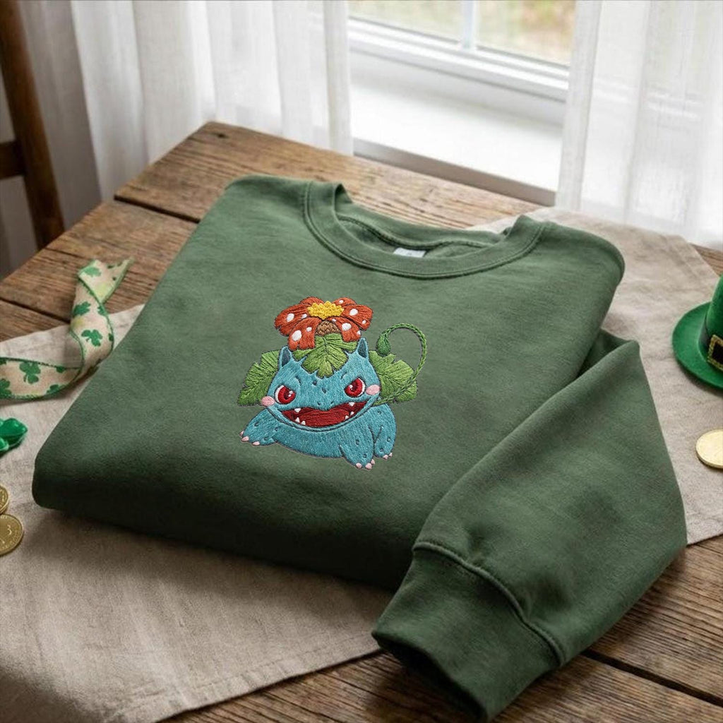 Venusaur PKM Embroidery Sweatshirt, Embroidered Anime Sweatshirt, Embroidered Anime Shirt, Anime Lover Sweatshirt, Mothers Day Gift