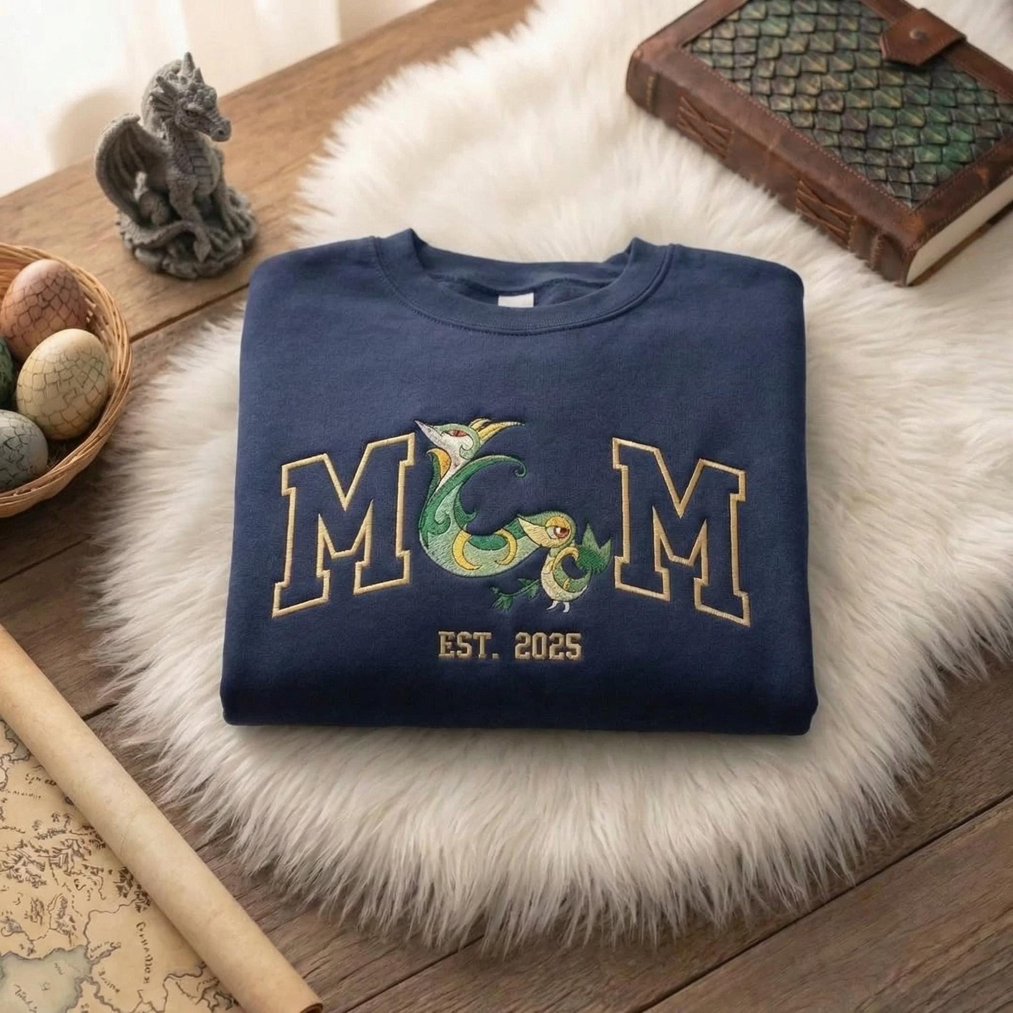 Embroidered Custom Poke Mom T-Shirt, PKM Anime Character Embroidery Sweatshirt, Funny Anime Mom Shirt, Family Matching Tee, Gift For Mom