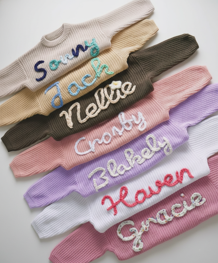 Personalized Hand embroidered Name Baby Sweater,Custome Knit Sweater,Pink Baby Girls Sweater With Name,Birthday Gift For Baby Girls Boy