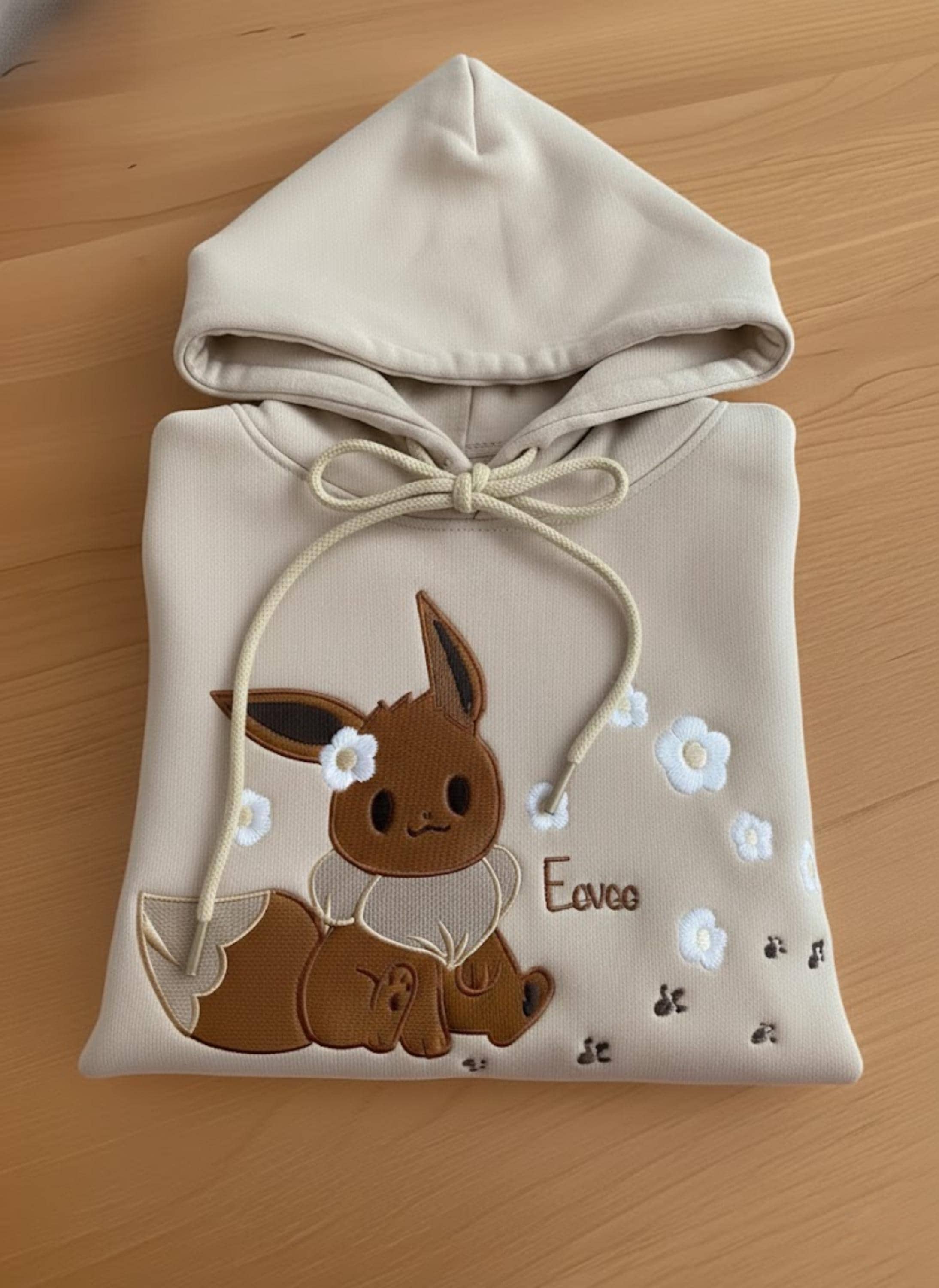 Embroidered Eevee Hoodie, Cute Pokemon Sweatshirt, Matching Couple Hoodie, Cozy Brown Anime Sweater, Gift for Pokemon Lovers