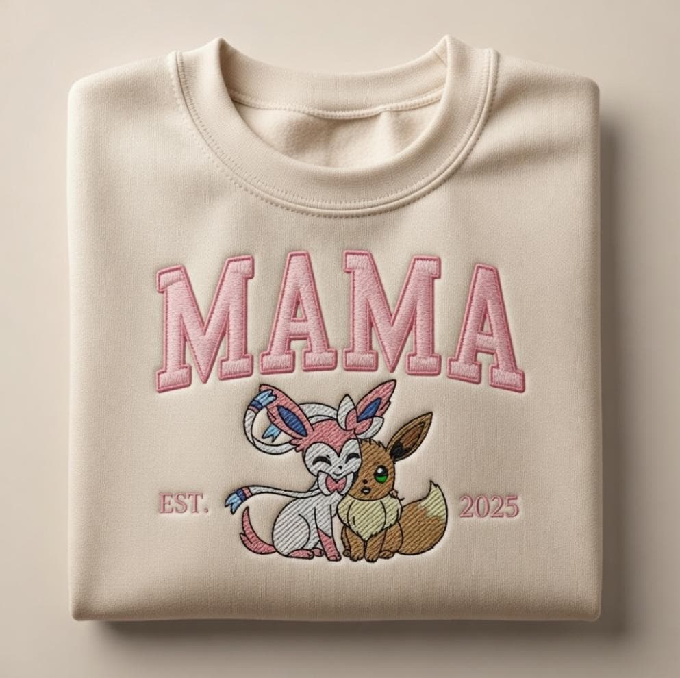Embroidered Custom Pokedad Pokemom Hoodie, Cute Poke Characters Sweatshirt, Cozy Anime Embroidery, Gift for PKM Fans, Gift for dada and mama