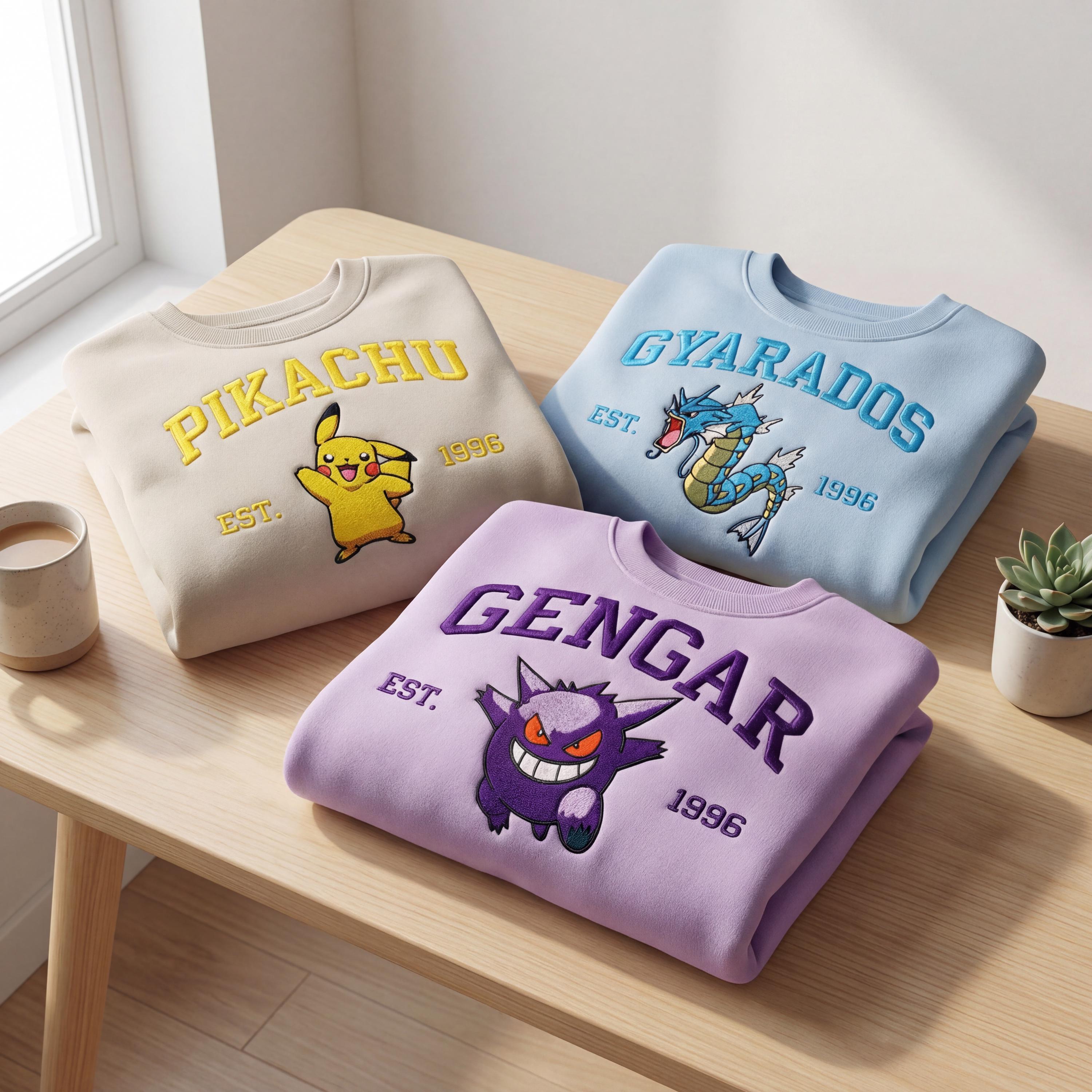 Custom Poke Anime Embroidered Sweatshirt, Personalized Character Crewneck, Gift for Her & Him