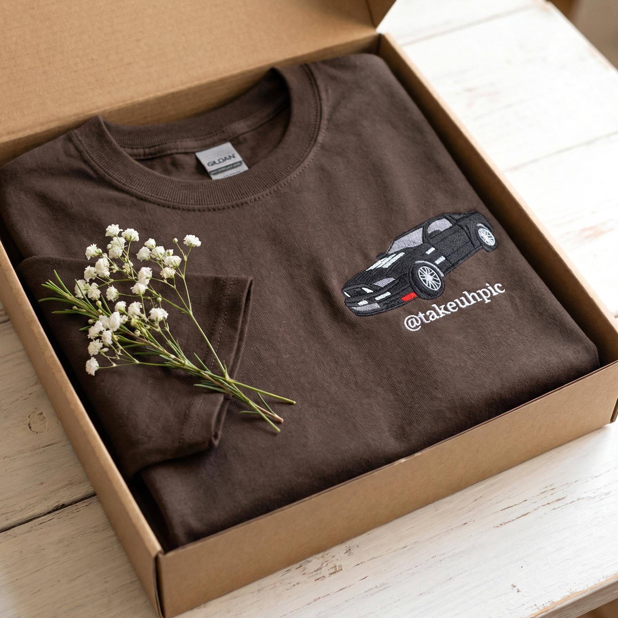 Your Car on Shirt - Custom Embroidered Car Drawing T-Shirt with Photo - Personalized Gifts For Boyfriend - Vehicle Portrait Tee