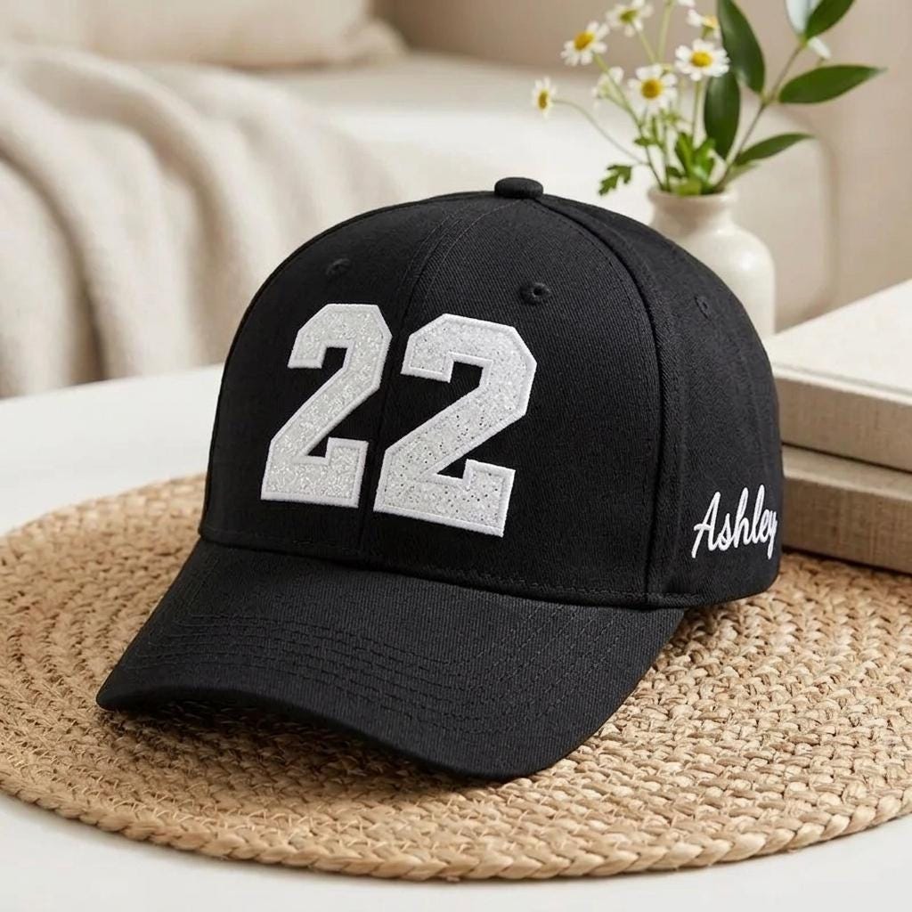 Custom Embroidered Sports Number Baseball Cap, Personalized Softball Hat, Sport Mom Glitter Applique Hat, Team Trucker Cap