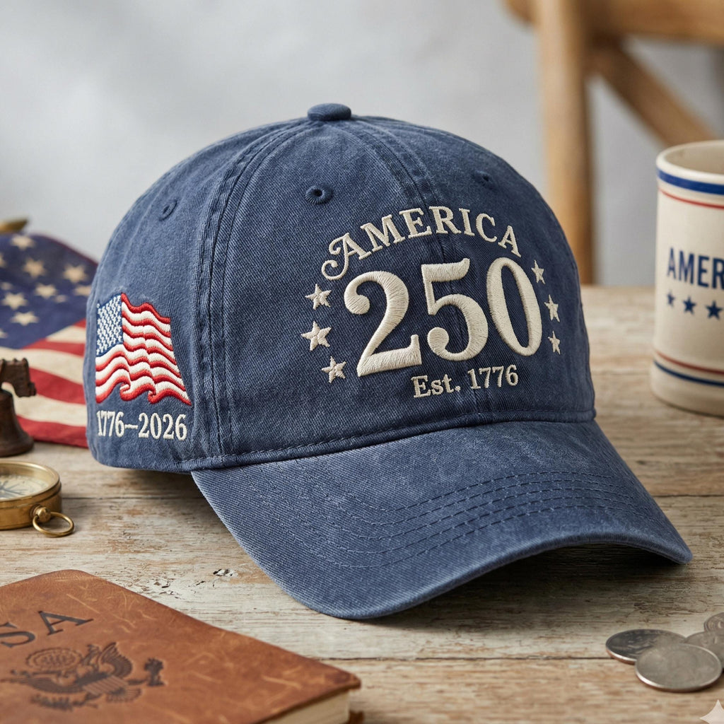 America 250 Hat 1776–2026, USA 250th Anniversary Embroidered Cap, Patriotic Baseball Hat, Veteran Gift, USA Pride Cap
