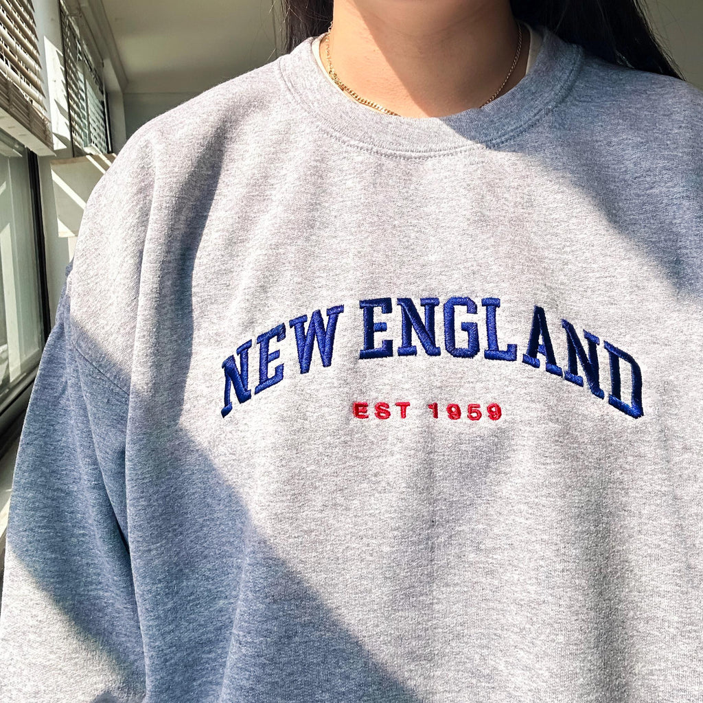 Embroidered New England Football Crewneck, Vintage Game Day Sweatshirt, Cozy Retro College Style fall pullover, UNISEX