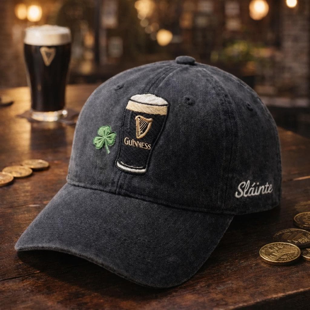 Embroidered Guinness St Patrick Hat, Dad Cap Washed, Irish Shamrock Guinness Pint Embroidery Hat, Vitamin G Embroidery Hat, Beer Dad Hat
