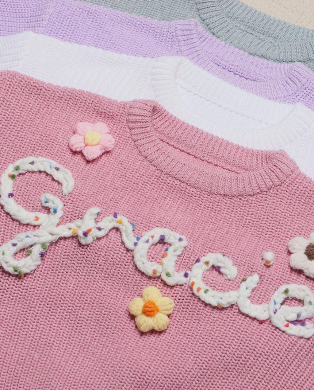 Personalized Hand embroidered Name Baby Sweater,Custome Knit Sweater,Pink Baby Girls Sweater With Name,Birthday Gift For Baby Girls Boy