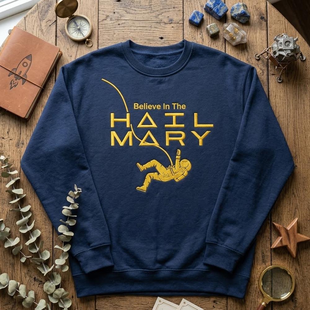 Embroidered Belive In Hail M2ry Astronaut Sweatshirt, Rocky Amaze Sweatshirt, Astronaut Space Inspired Sci-Fi Unisex Fan Shirt