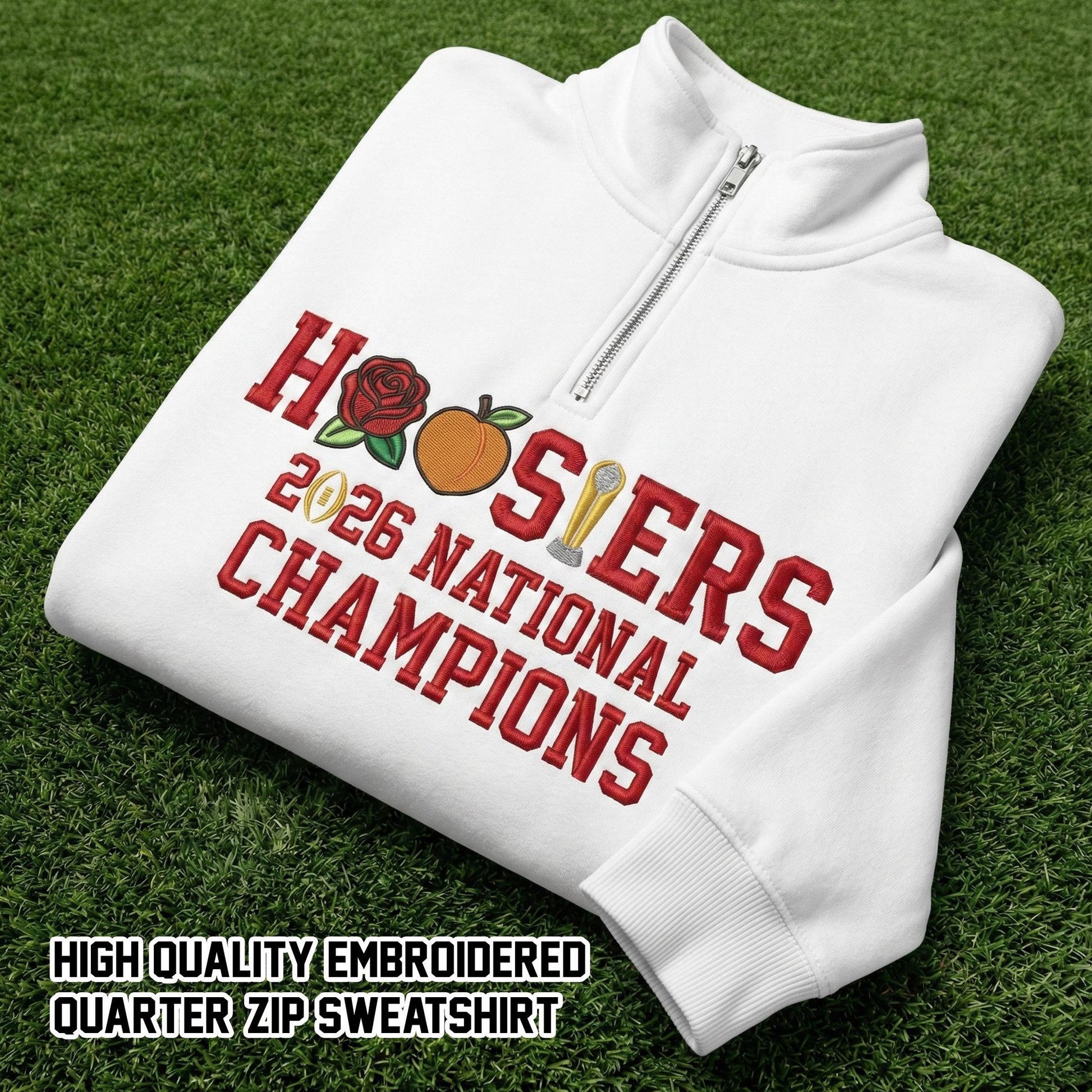 Embroidered Indiana Champions 2026 Quarter Zip Sweatshirt – Hoosiers Trophy Sweater, Unisex Indiana Fan Apparel, Game Day Embroidery