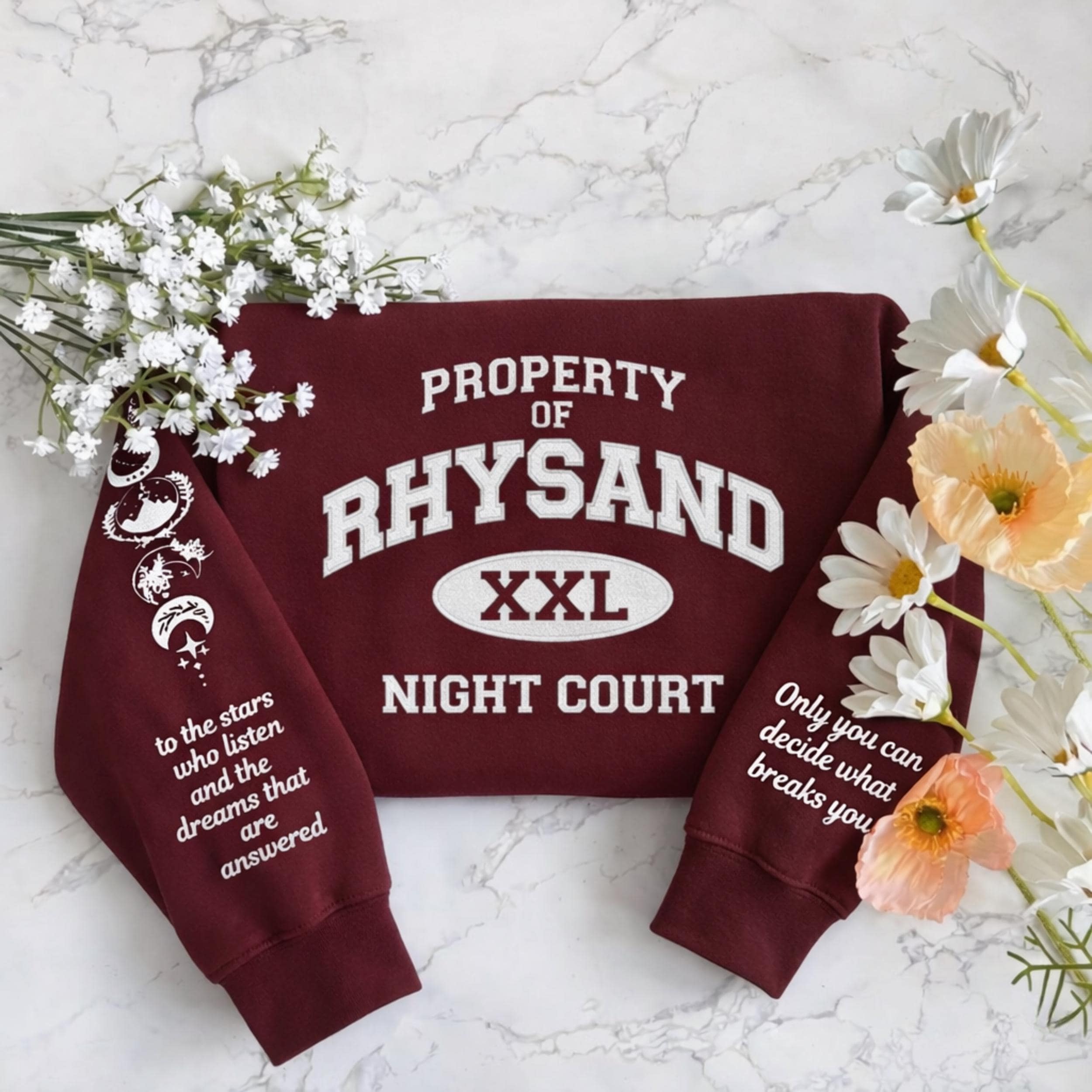 Property Of Rhysand Embroidered Shirt, Night Court Sweatshirt, Acotar BookTok Sweater, Fantasy Romance Reader Gift, Bookish Crewneck