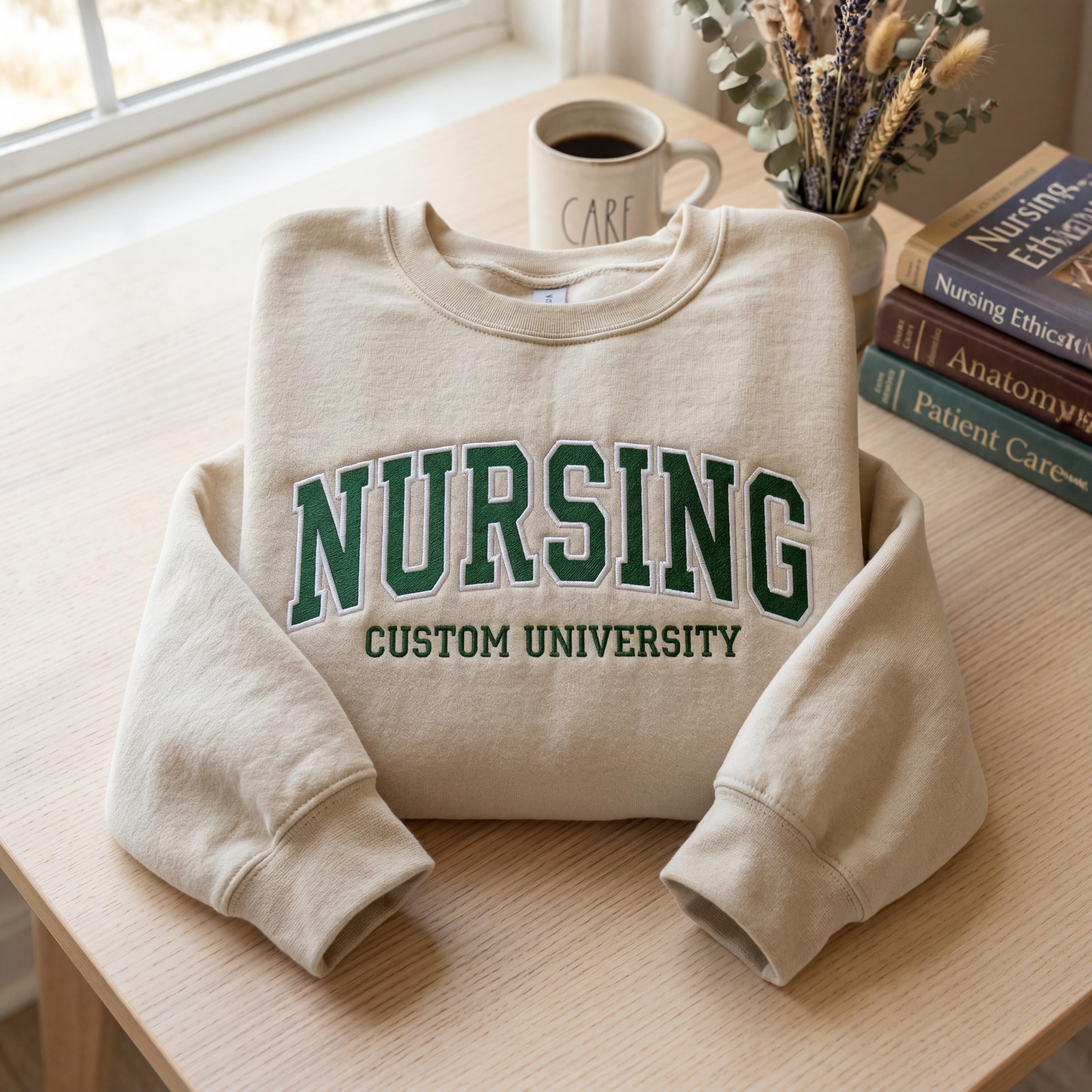 Embroidered Custom University Sweatshirt, Embroidered Student School SweatShirt, Personalized Campus Gift, Registered Tees