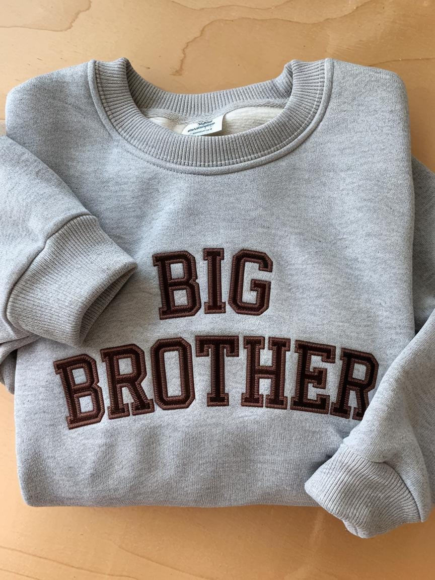 Embroidered Big Brother Sweatshirt, Personalized Baby & Kids Top, Sage Green Kids Sweatshirt, Custom Name Baby Gift