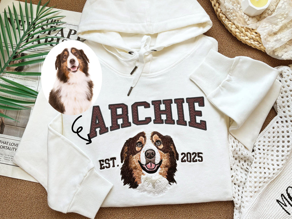 Custom Embroidered Pet from Your Photo Sweatshirt – Personalized Dog Hoodie with Name Embroidered, Custom Gift for Dog Owners