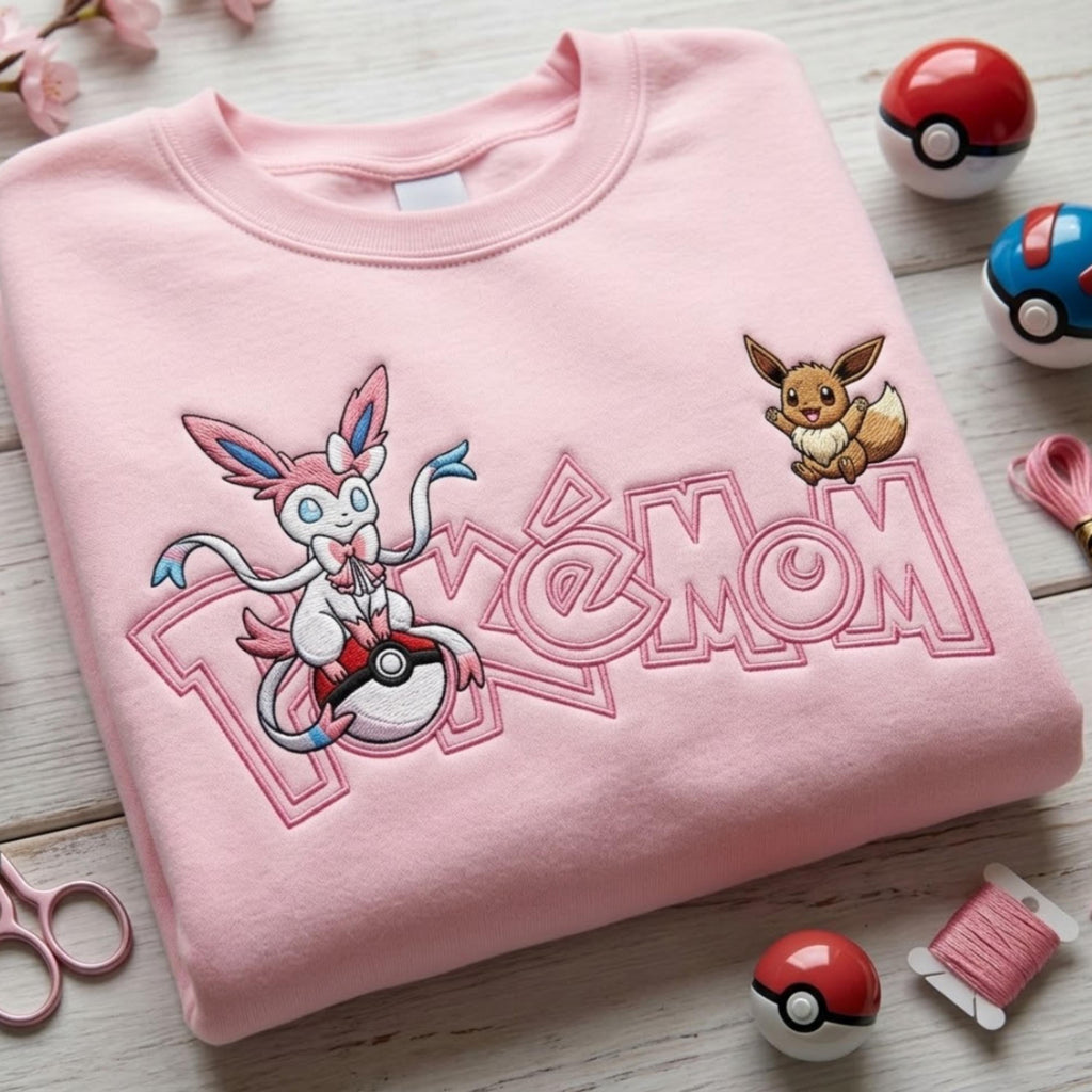 Embroidered Custom Pokedad Pokemom Hoodie, Cute Poke Characters Sweatshirt, Cozy Anime T-shirt, Gift for PKM Fans, Gift for dad and mom