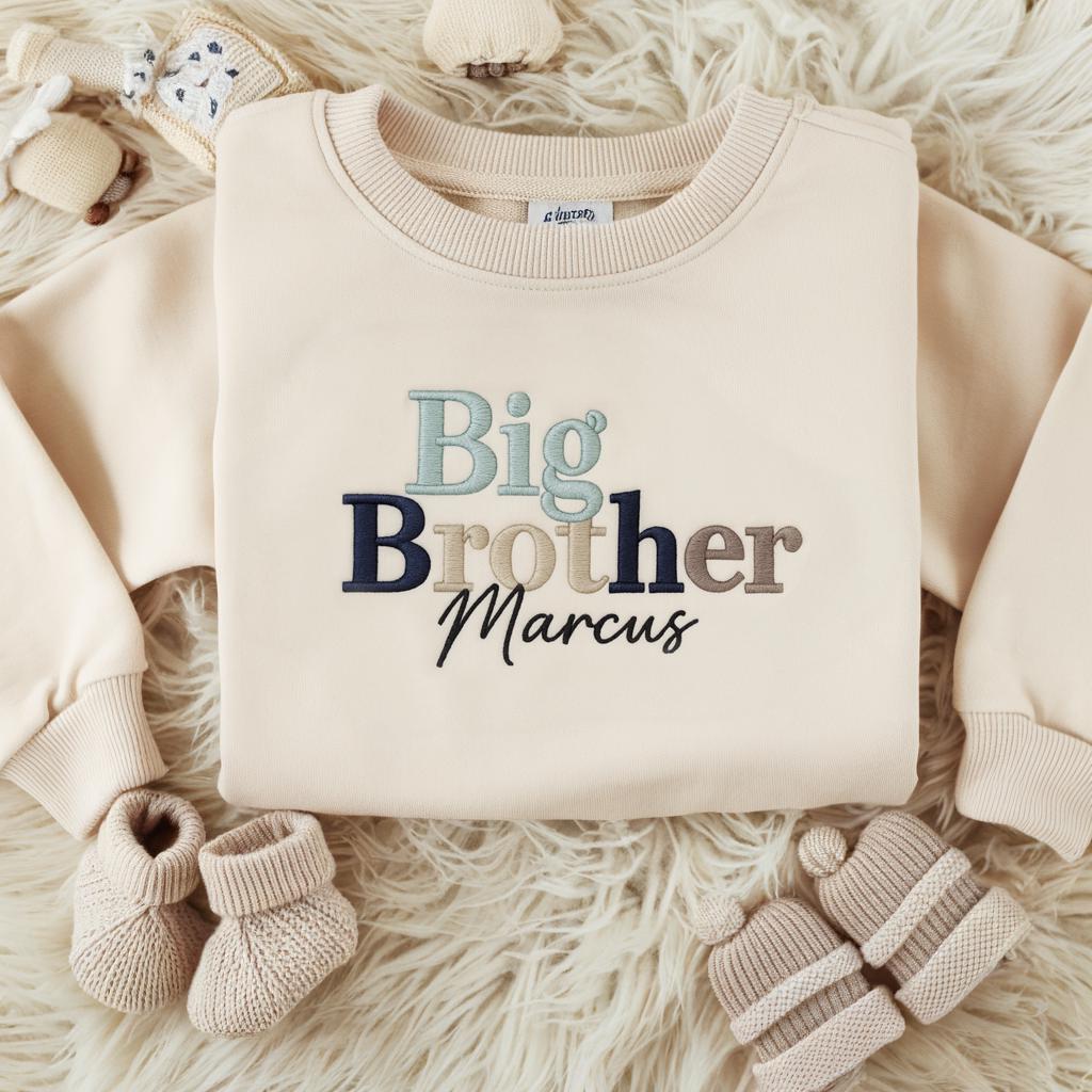 Big Brother Embroidered Toddler Sweatshirt, Personalized Name Kids Shirt, Sibling Pregnancy Reveal Outfit, Baby Shower Gift