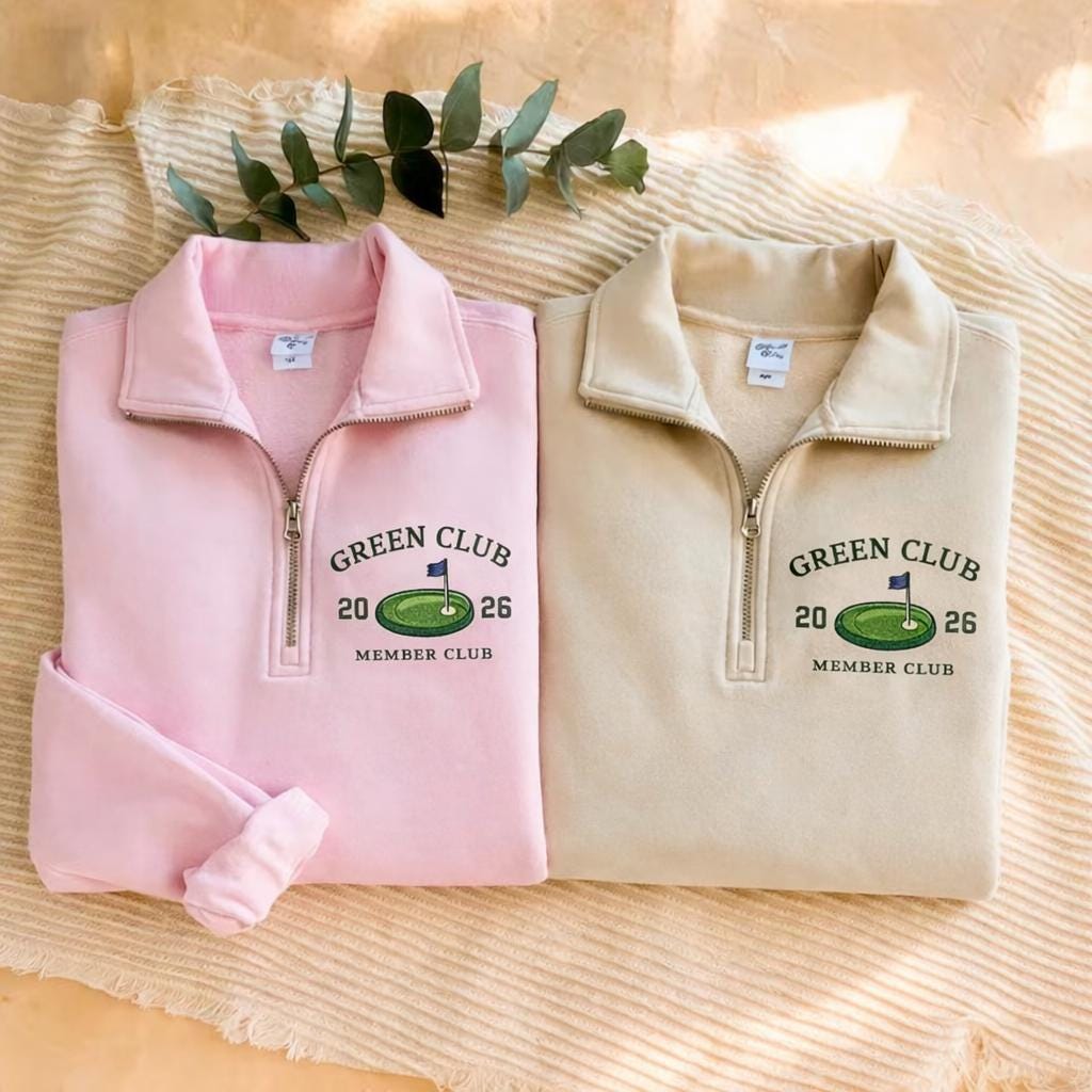Golf Club Embroidered Quarter Zip Sweatshirt, 2026 Golf Pullover, Vintage Country Club Style, Golf Lover Gift