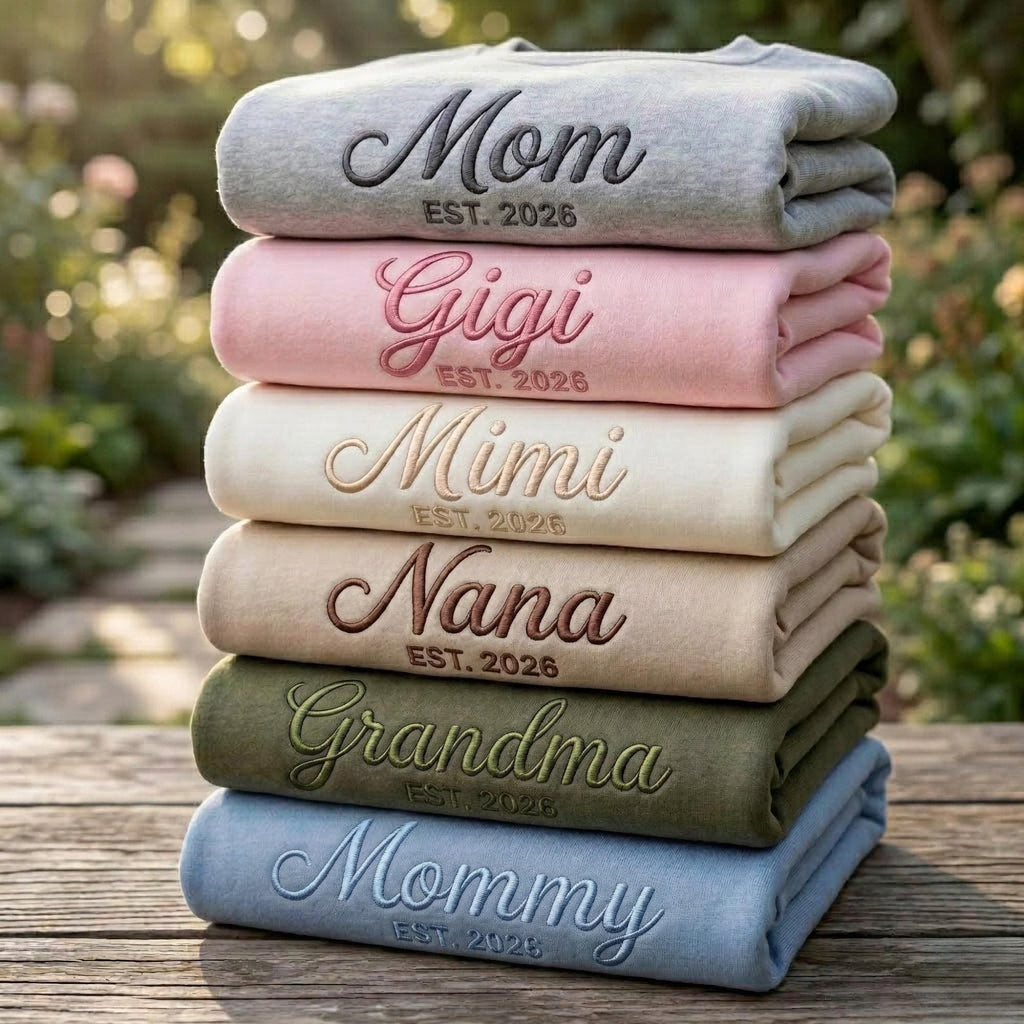 Custom Embroidered Grandma Mama Nana Mimi Sweatshirt & Hoodie, Gift For New Mom, Mothers Day Gifts,