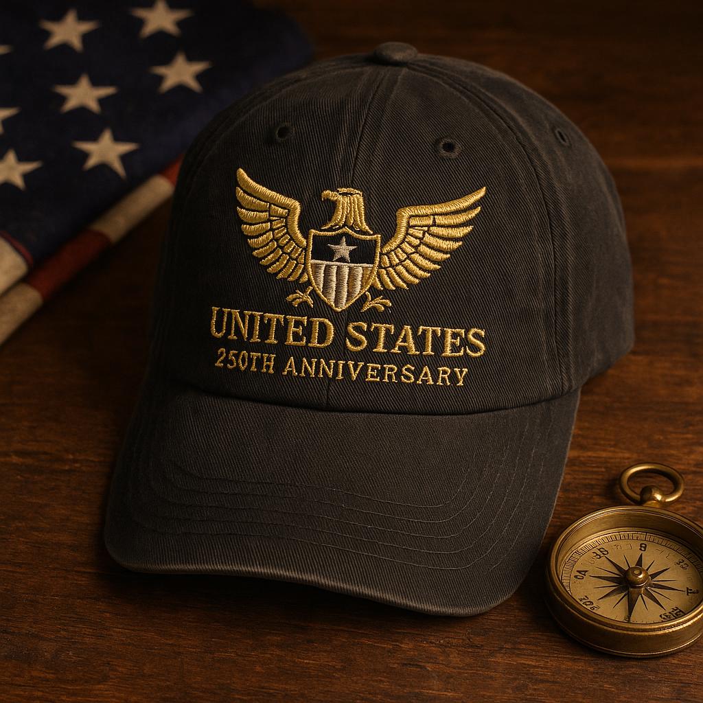United States 250th Anniversary Hat, Embroidered Eagle Cap, Patriotic Dad Hat, American History Gift, July 4th Apparel, USA Shield