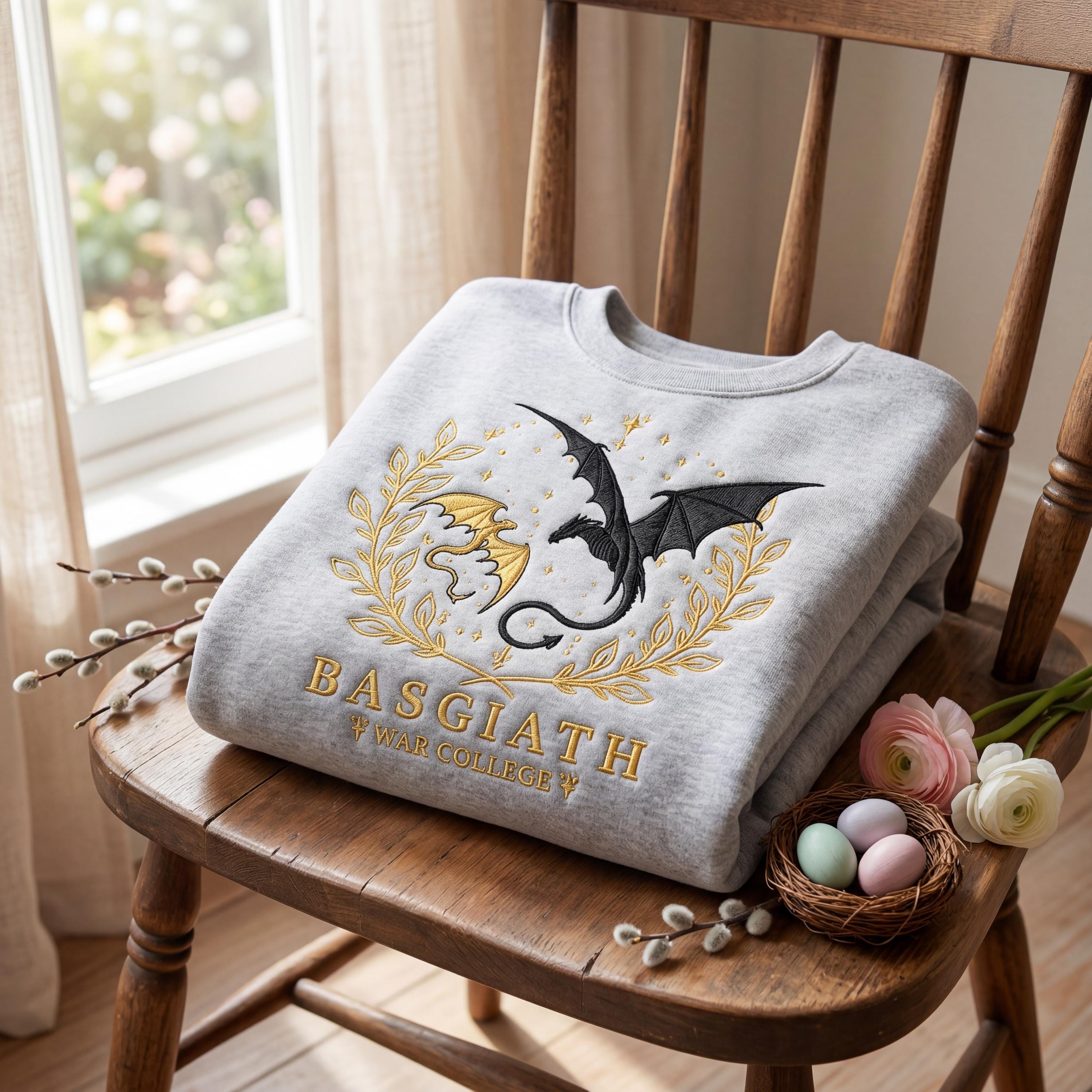 Embroidered Basgiath War College Sweatshirt, Fourth Wing Inspired Dragon Tee, Fantasy Book Gift for Readers Hoodie