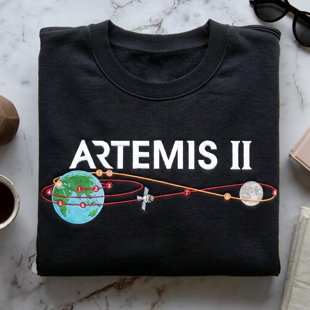 Artemis II Moon Mission Embroidered Shirt – NASA Space Program Tee, Rocket Launch Astronomy Gift