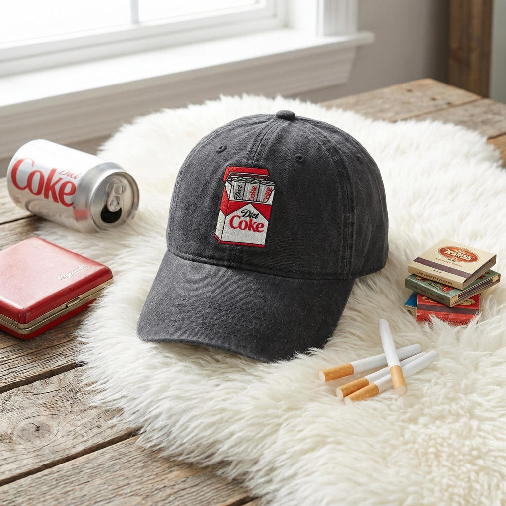 Embroidered Pass Me A Fridge Cig Hat, Funny Diet Coke Lover, Soda Box Pop Art Baseball Cap, Relatable Humor Dad Hat, Caffeine Addict Gear