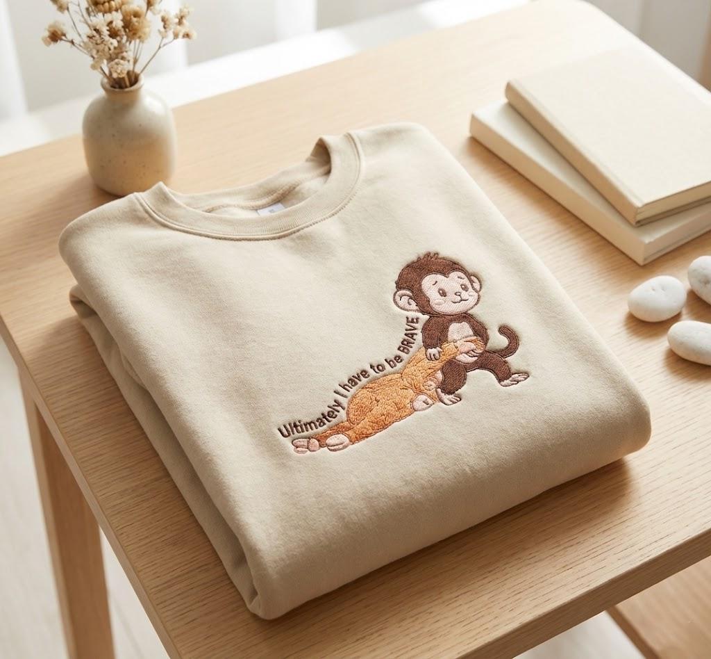 EMBROIDERED Ultimately I Have To Be Brave Sweatshirt, Brave Punch Monkey Sweatshirt, Punch Rescue Story Sweater, Lonely Baby Monkey Shirt