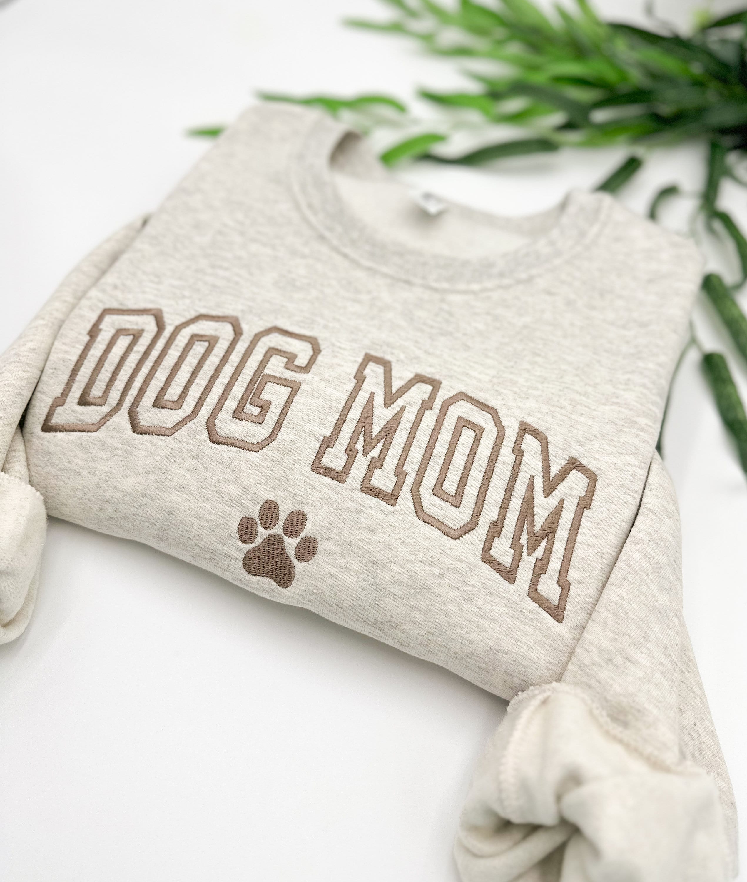 Embroidered Dog Mom Crewneck Sweatshirt, Sleeve Design, Dog Lover Gift