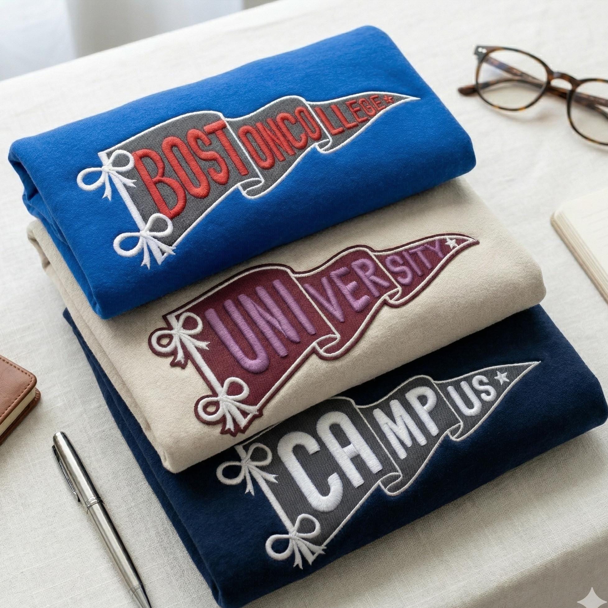 Custom Embroidered Pennant College Sweatshirt, Personalized Team Name Sweater, Sports Varsity Crewneck, Game Day Apparel, Custom School Gift