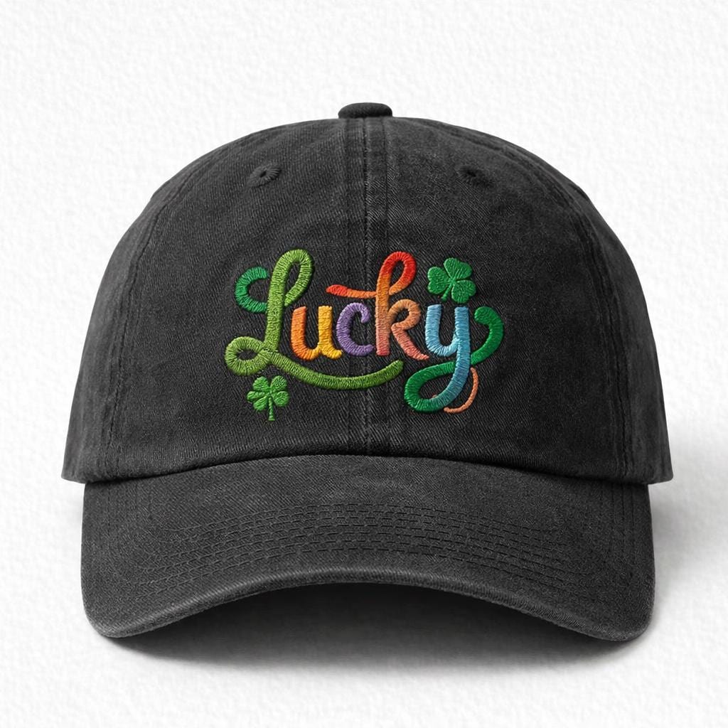 Lucky Clover Washed Cap, St Patrick’s Day Embroidered Hat, Irish Lucky Charm Vintage Dad Cap Gift