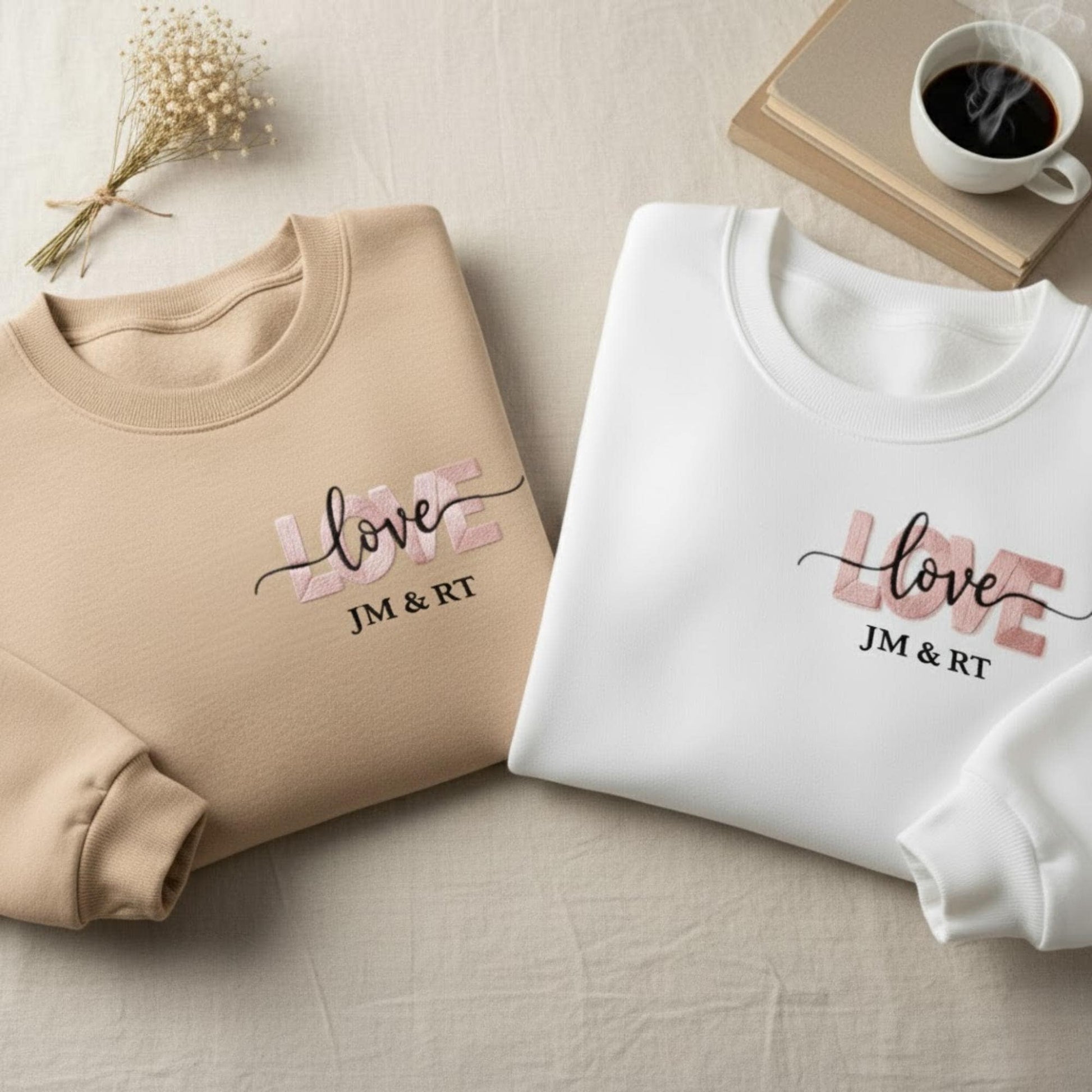 Embroidered Love Sweatshirt Matching Couples Crewneck, Romantic Valentine Gift for Him and Her