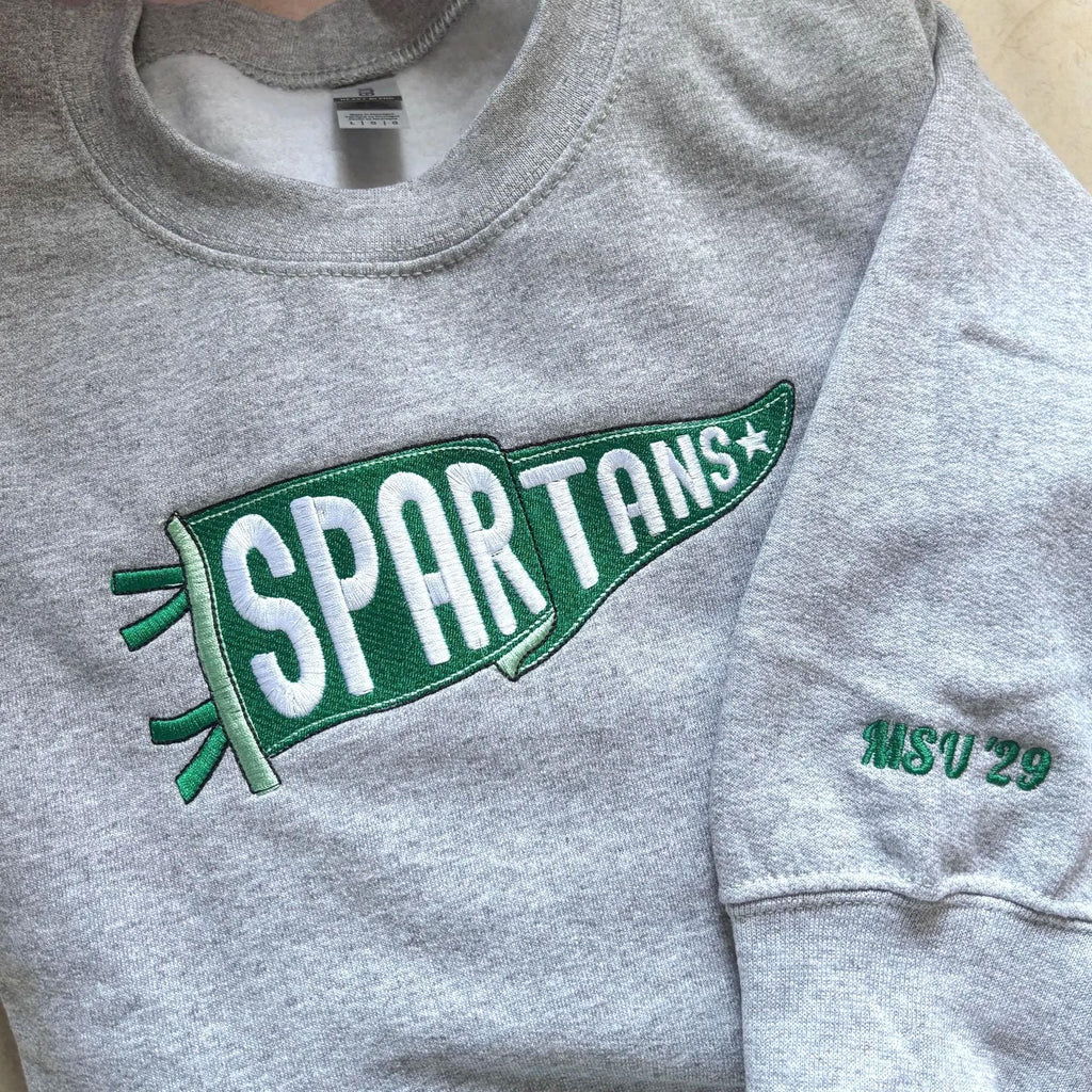 Custom Embroidered College Pennant Sweatshirt, Personalized School Name Sweater, University High School Apparel, Senior Class Gift, Custom Team Crewneck
