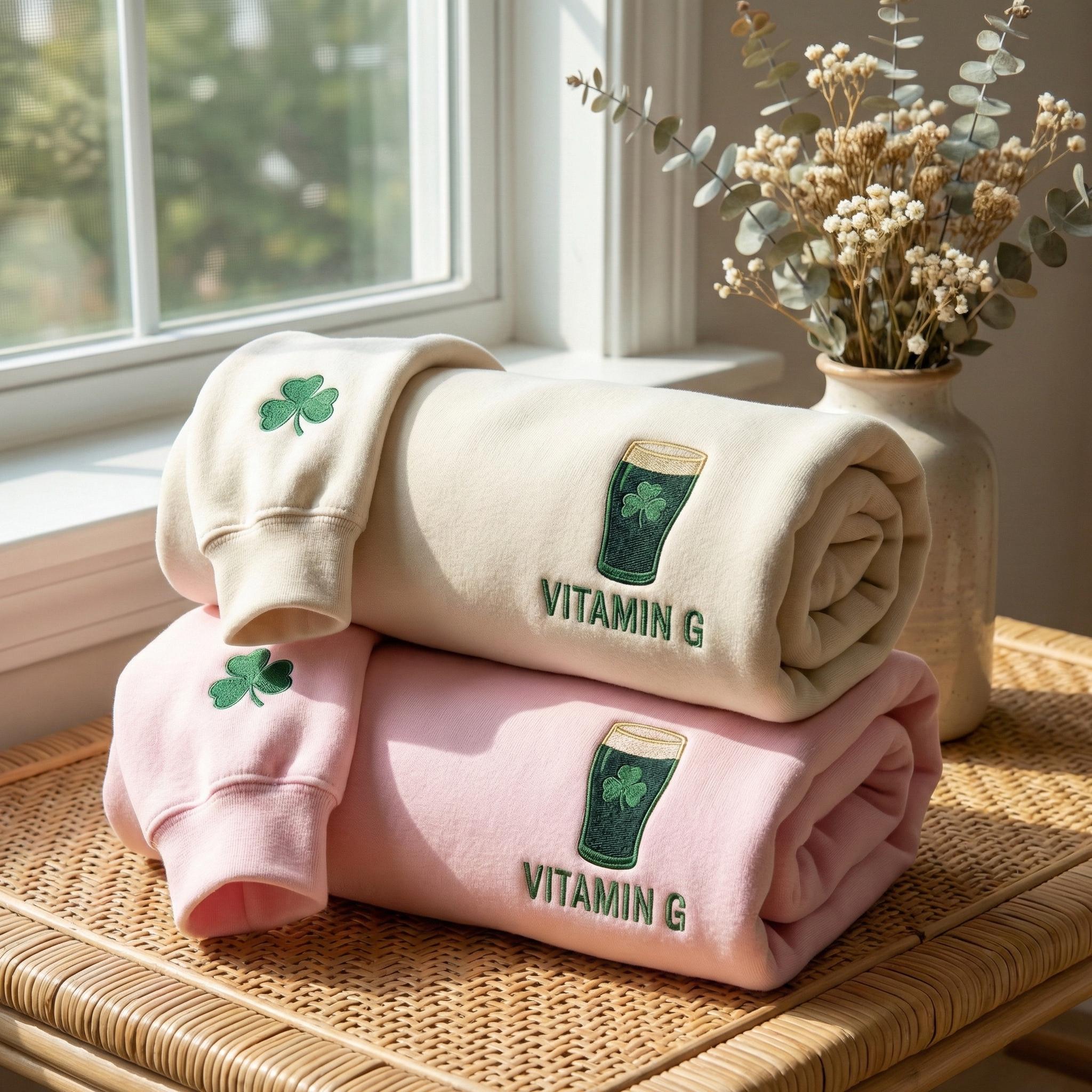 Embroidered Vitamin G Guinness Sweatshirt, Irish Beer Shirt, St. Patrick’s Day Lucky Gift, Funny Irish Drinking Crewneck