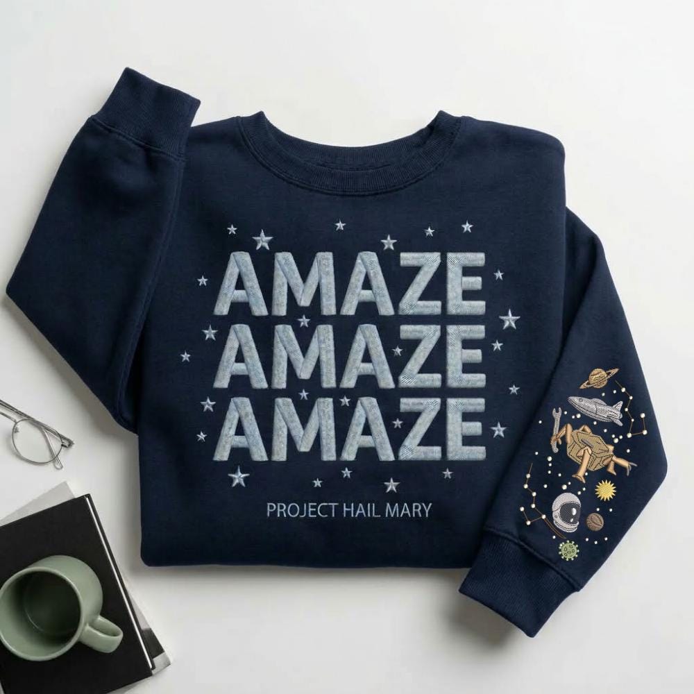 Embroidered Rocky Amaze Amaze Amaze Sweatshirt, Erid Planet Project Hail Mary Shirt, Sci-fi Fantasy Bookish Crewneck, Book Lovers Gift