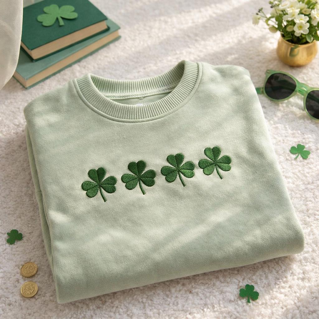 Embroidered Mini Lucky Clover Kid Sweatshirt, Irish Shamrock Youth Crewneck, St. Patrick’s Day Kids Outfit, Cute Lucky Irish Toddler Gift
