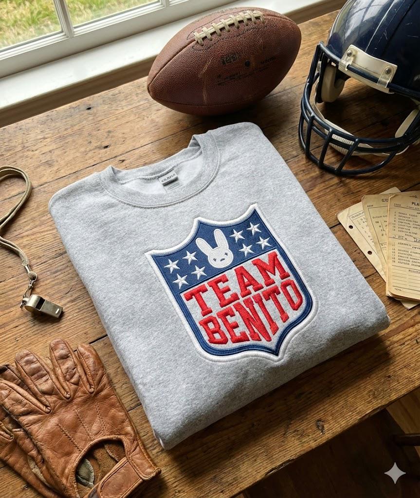Embroidered Team Benito Sweatshirt / Hoodie – Puerto Rico Football Fan | LX Bunny Bowl, Unisex Team Fan Design
