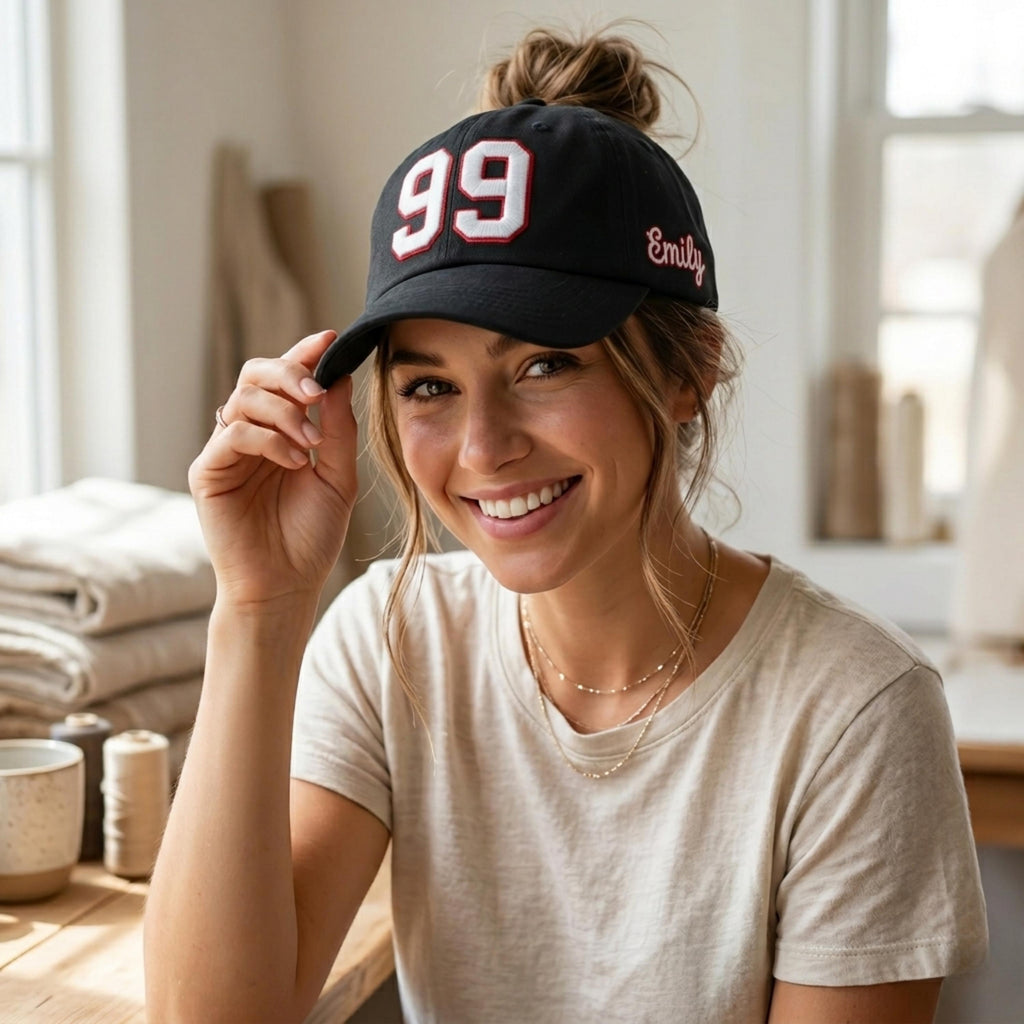 Personalized Baseball Cap with Side Name and Number Embroidery, Custom Adjustable Dad Hat, Sports Gift for Him Her