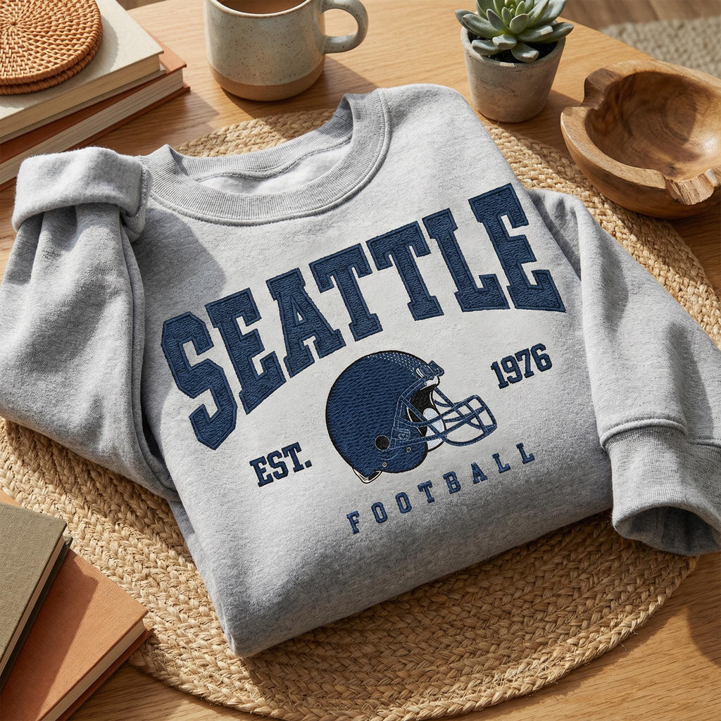Embroidered Vintage Seattle Seahawk Football Sweatshirt, Retro Fan Gift, Game Day Shirt, Seattle Team Football Apparel