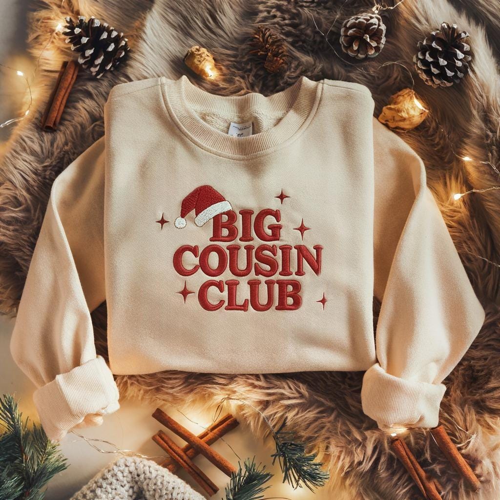 Embroidered Big Cousin Sweatshirt, Christmas Cousin Matching Sweatshirt, Baby Announcement Gift, Xmas Cousin Crew, Christmas Gift,Baby Santa
