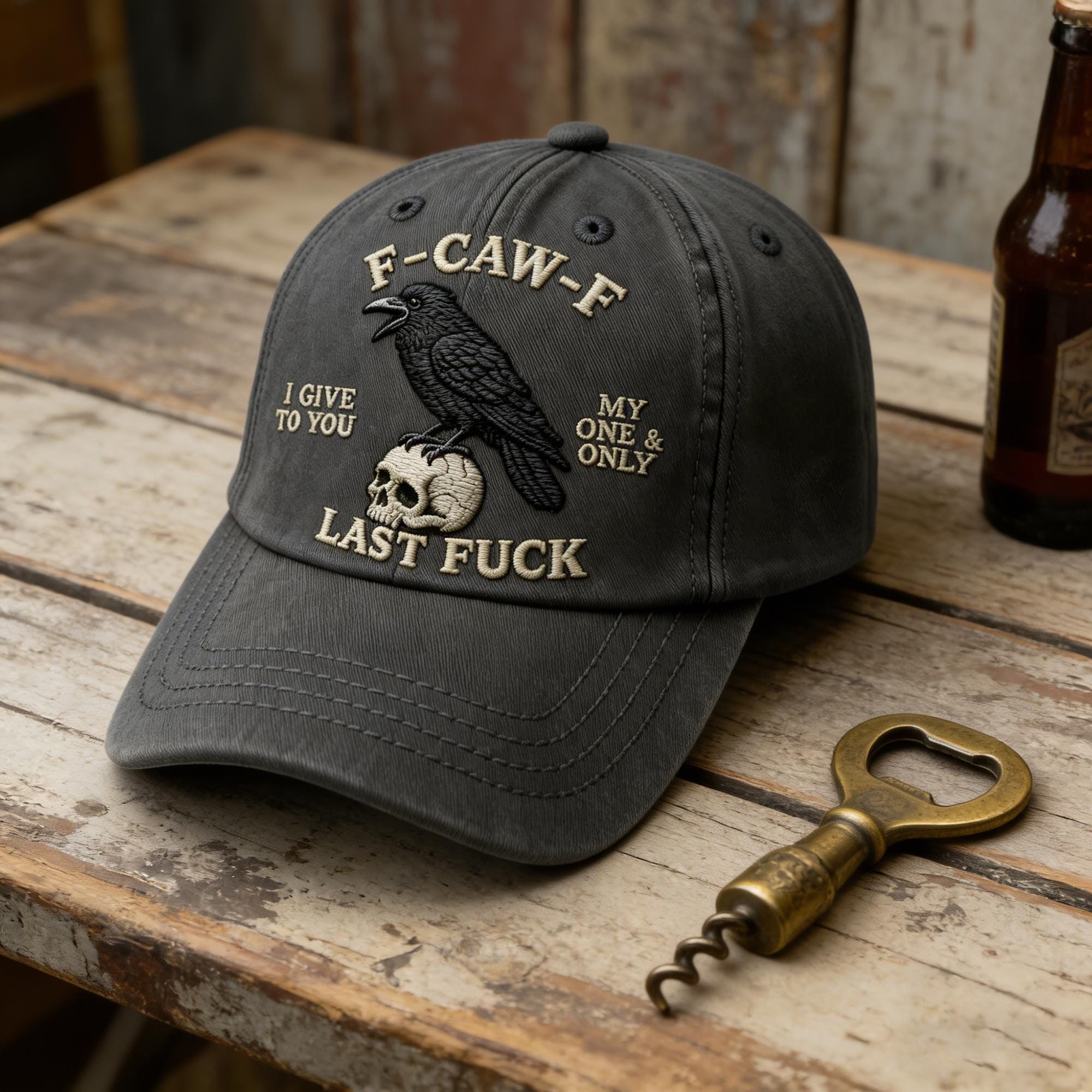 Hand-Embroidered F-Caw-F Crow Baseball Cap | Unisex Black Bird Graphic Hat