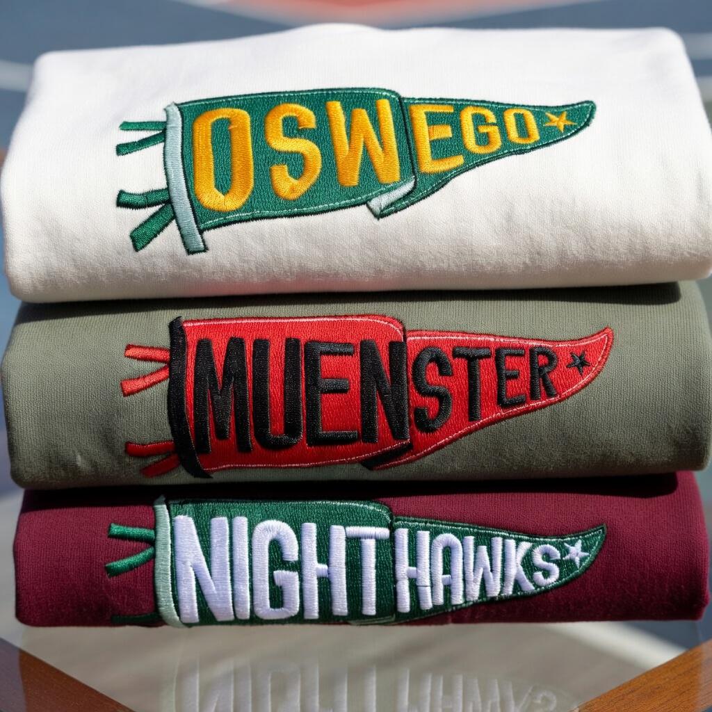 Custom Embroidered College Pennant Sweatshirt, Personalized Team Apparel, University Crewneck Sweater, Custom School Name Gift, Unisex Varsity Style